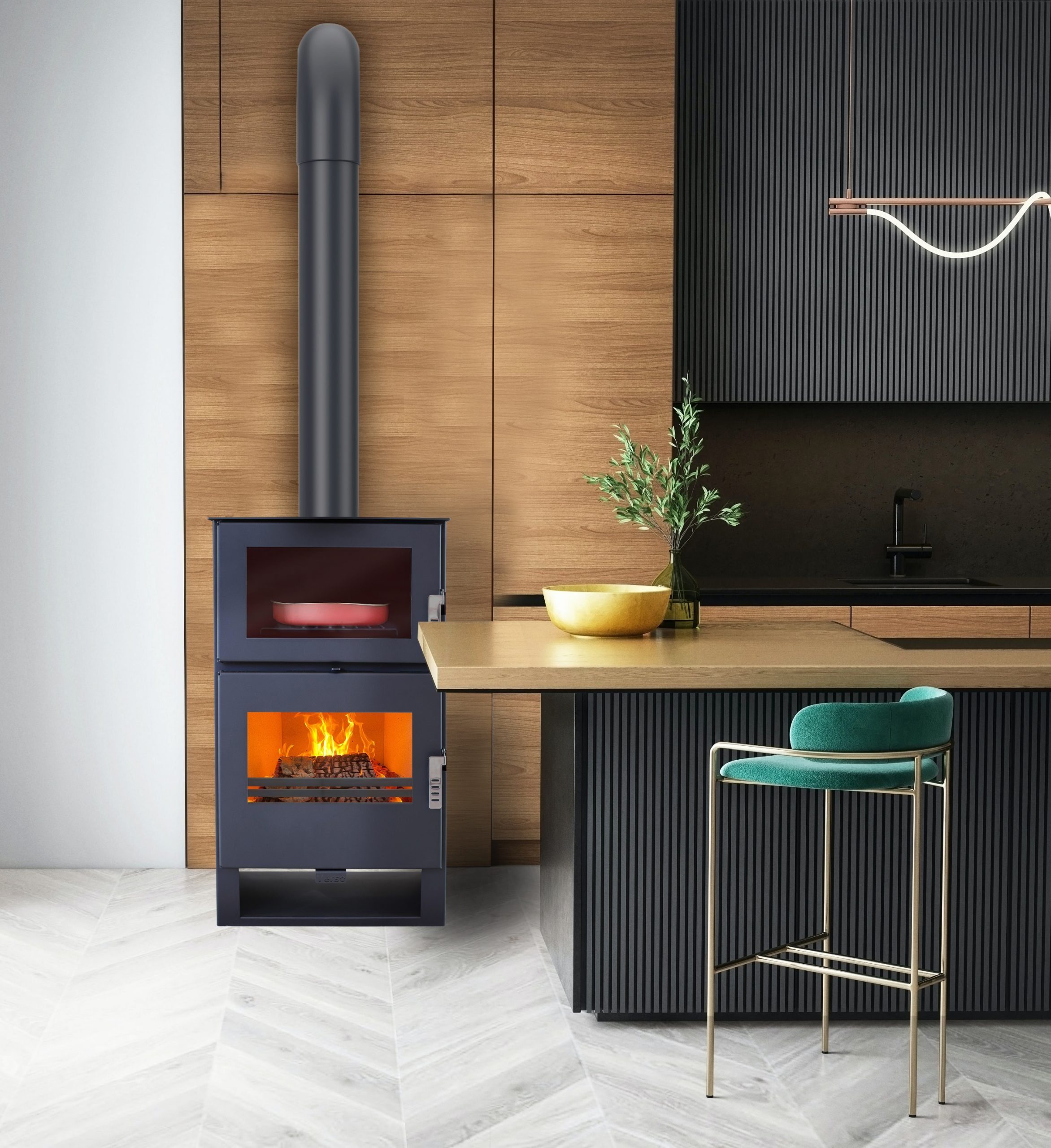 Verso Kaminofen VERSO F Kaminofen mit Backfach Thermometer Bauart1 EEK A+ 9 günstig online kaufen