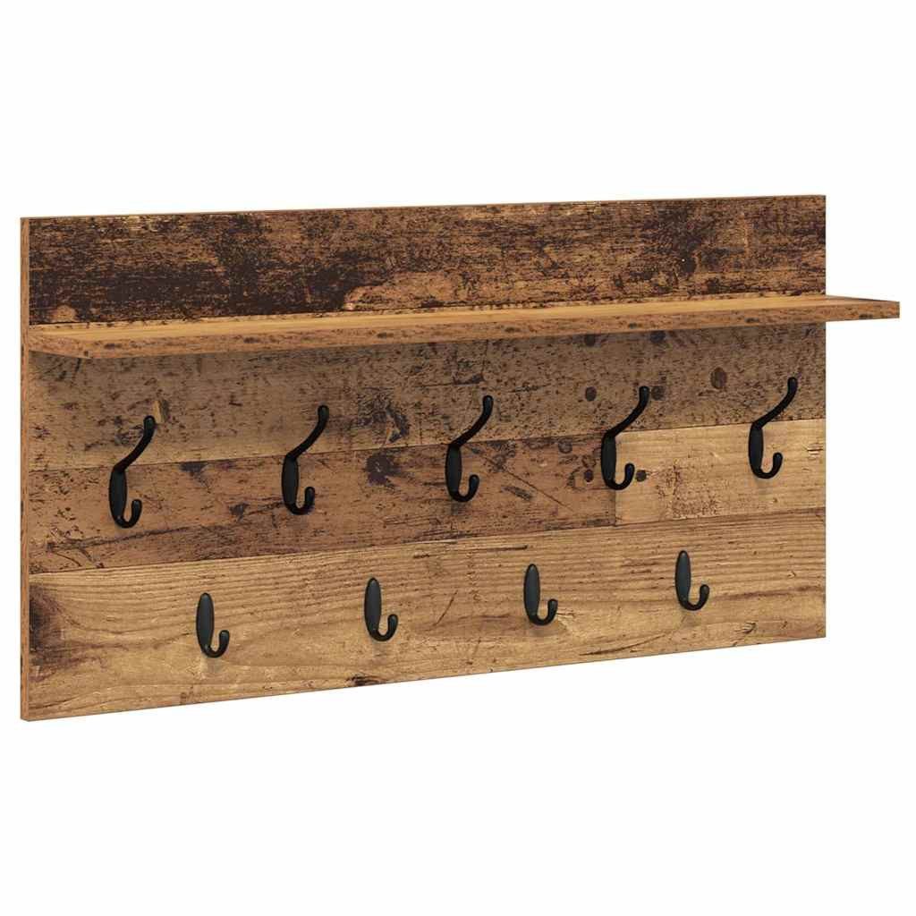 furnicato Garderobenständer Wandgarderobe mit Regal 80 x 40 x 12 cm Altholz, Garderobenständer mit Ablage und Haken für deinen Flurbereich