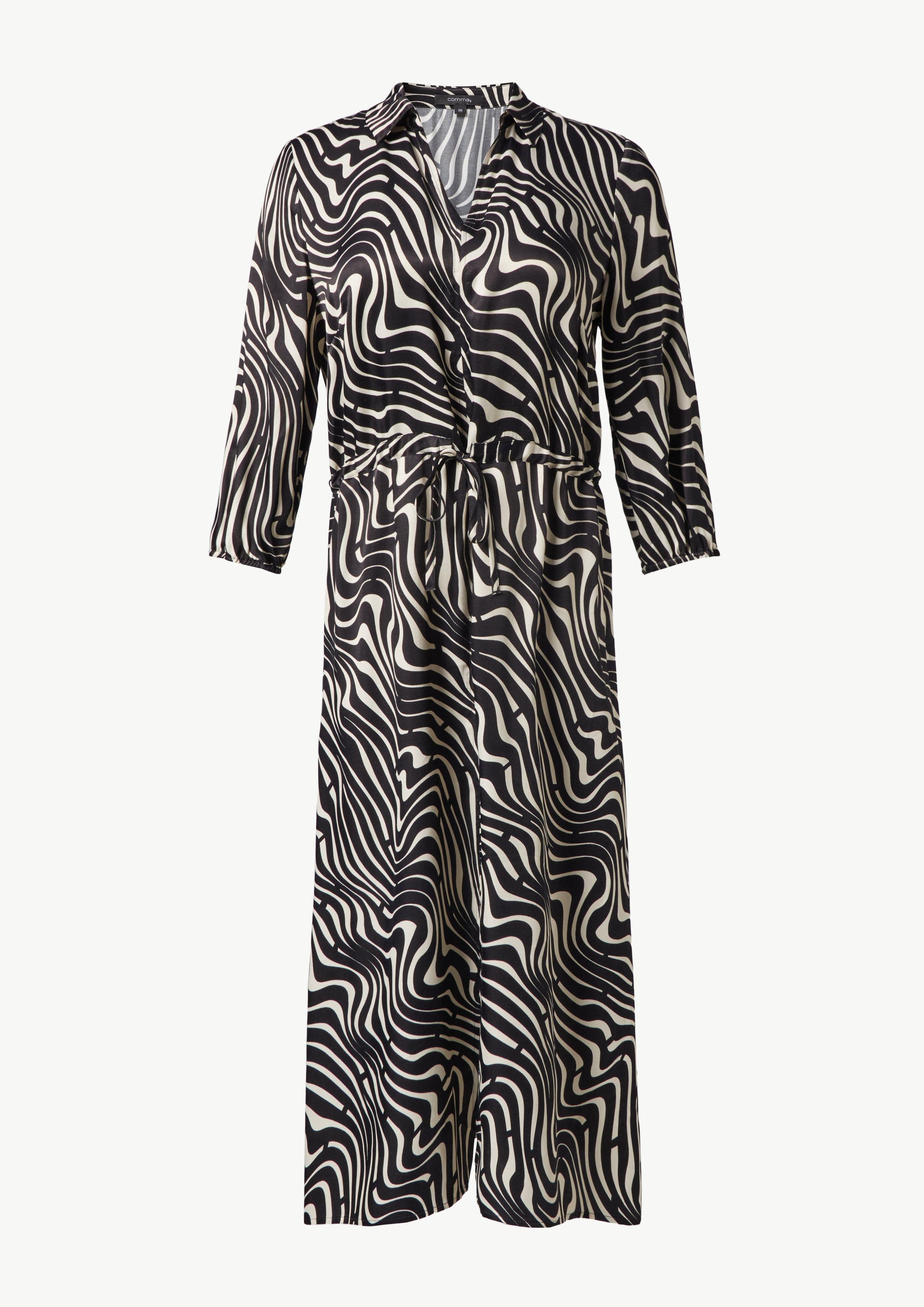 Comma Maxikleid Gemustertes Hemdblusenkleid mit Tunnelzug günstig online kaufen