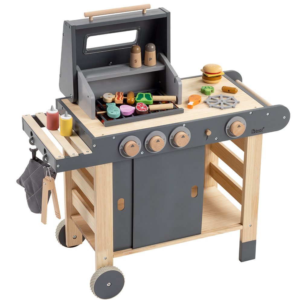 howa Kinder-Grill Maxi, Kinder BBQ Grill aus Holz mit 25 tlg. Zubehör