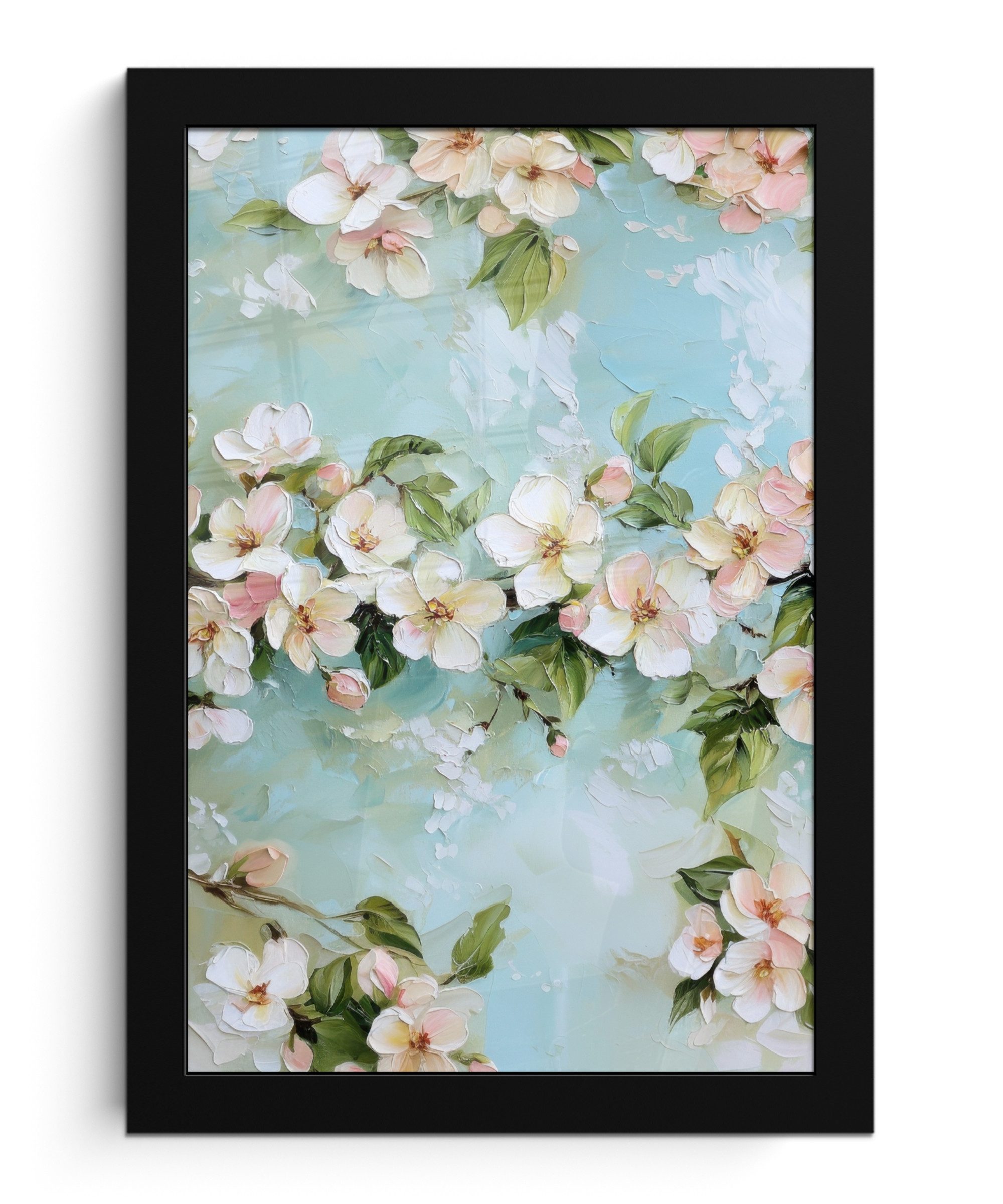 Poster Blüte - Blätter - Hellblau