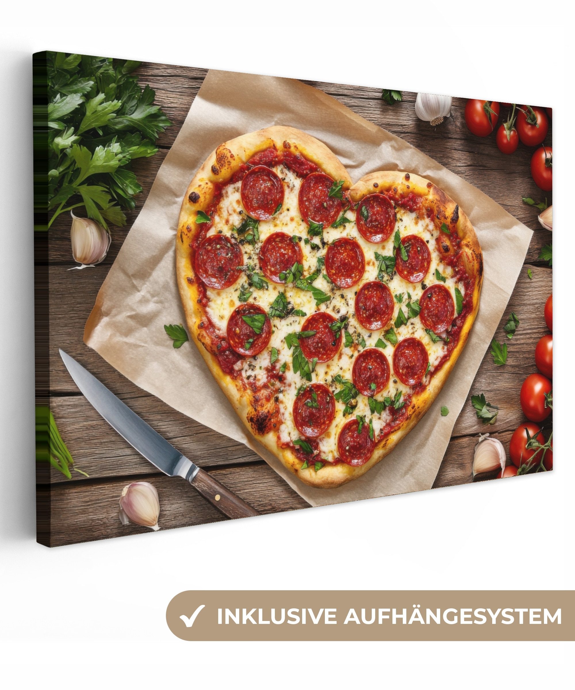 OneMillionCanvasses® Leinwandbild Pizza - Herz - günstig online kaufen