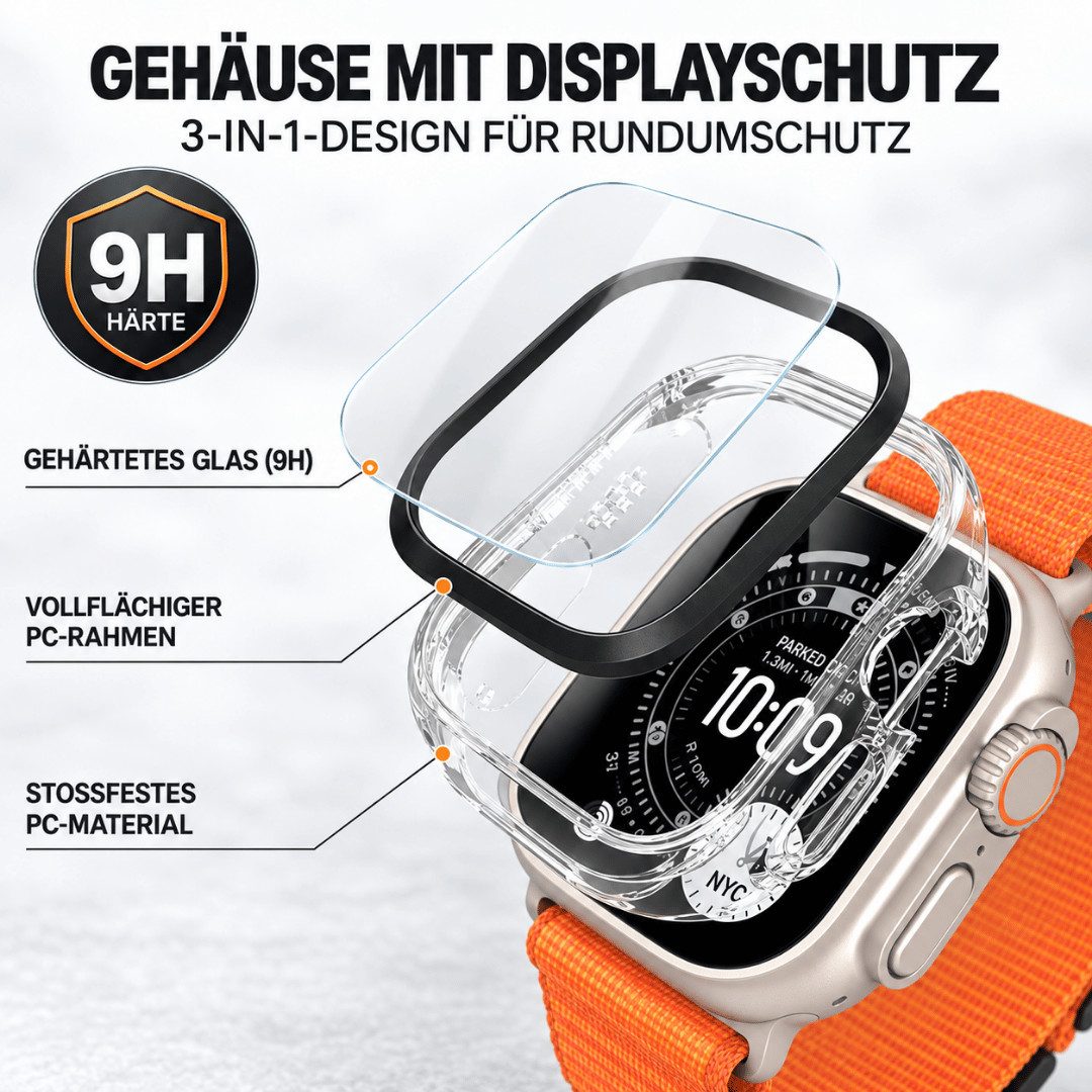 SmartUP Smartwatch-Hülle für Apple Watch Ultra 4 49mm Schutzglas Panzerfolie Display Case 360° 1,98, 360 Grad Schutz, präzise Aussparungen – Bild 5 von 5