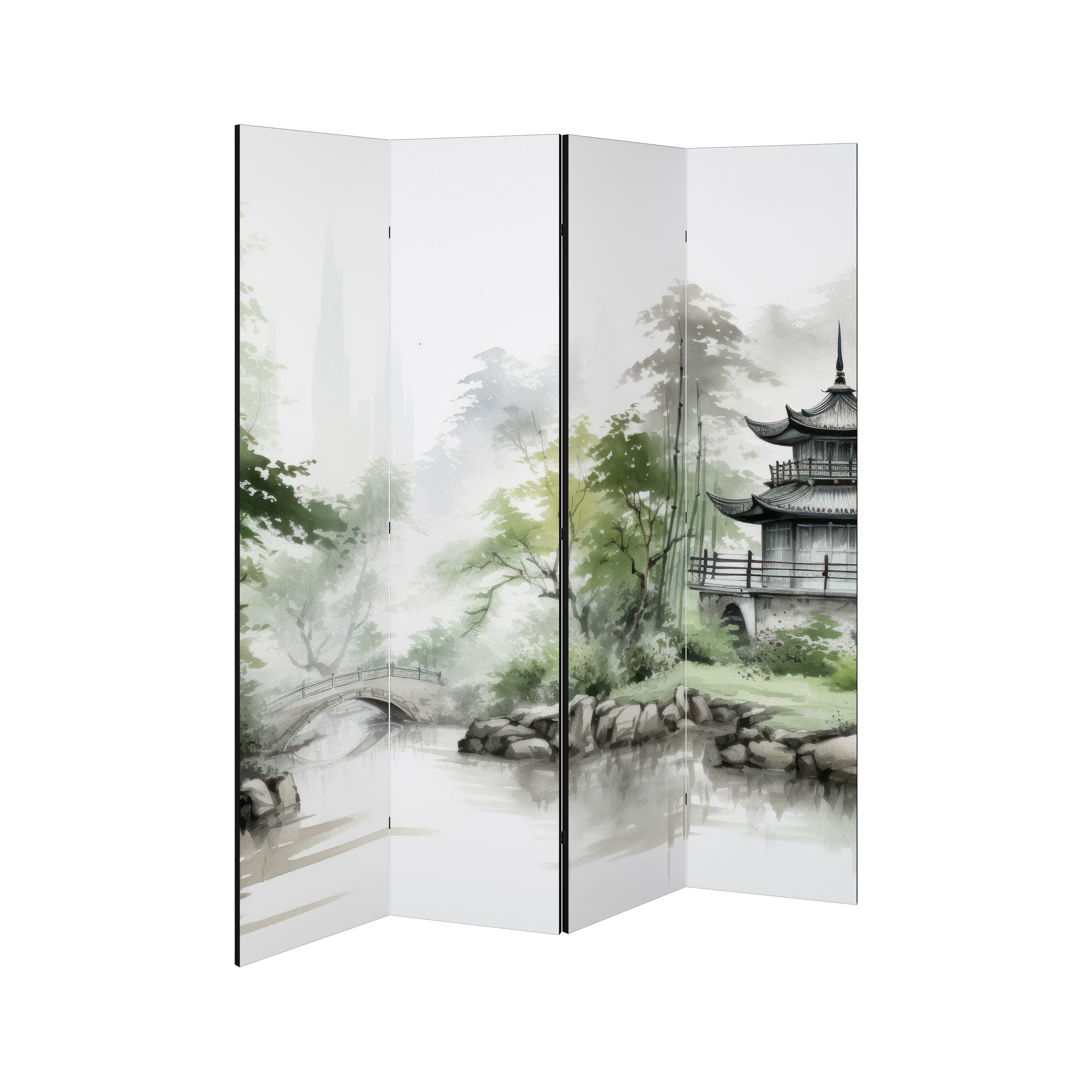 SPACEREBELS Paravent HARMONIOUS WATERSCAPE SCENE (1 St), Raumteiler mit 4 Paneelen, einseitig bedruckt, 152 x 168 cm