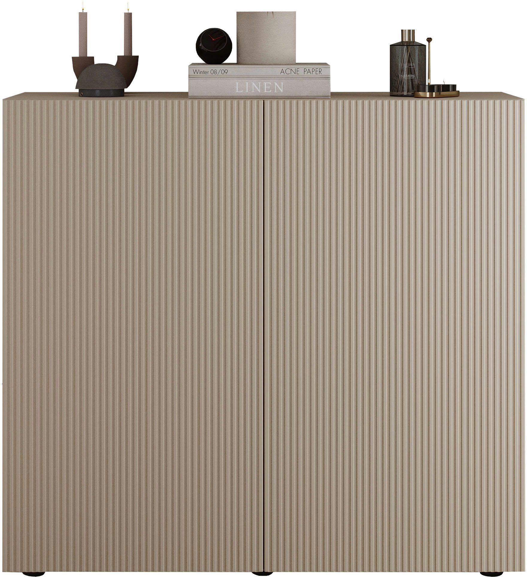 Home affaire Highboard Rio, Höhe 111 cm, Breite 120 cm, Stauraumschrank, Kommode, 2 Türen, geriffelte MDF-Fronten, modern u. elegant, viel Stauraum