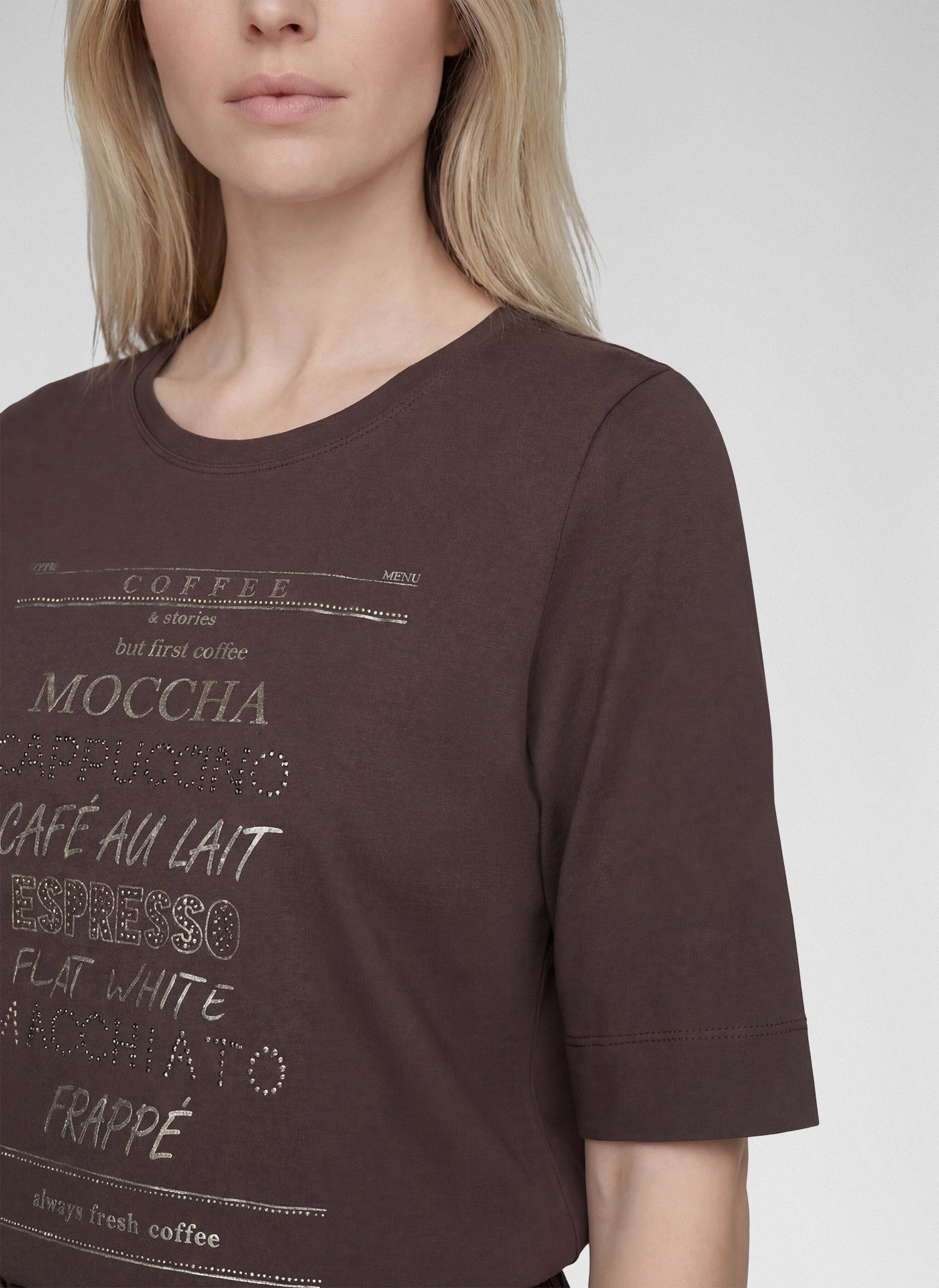 Rabe Rundhalsshirt Sommershirt mit Nieten-und Print-Details