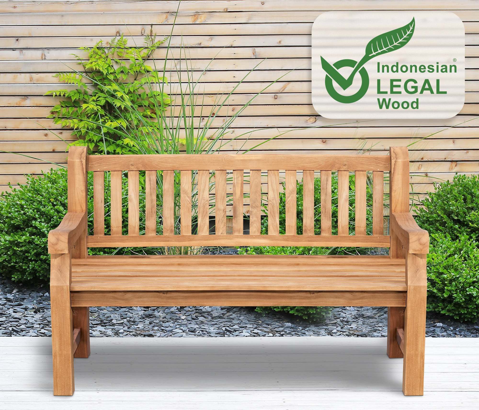 CLP Gartenbank Teakbank Jackson V2 (1er), aus wetterfestem Teakholz, mit Rückenlehne