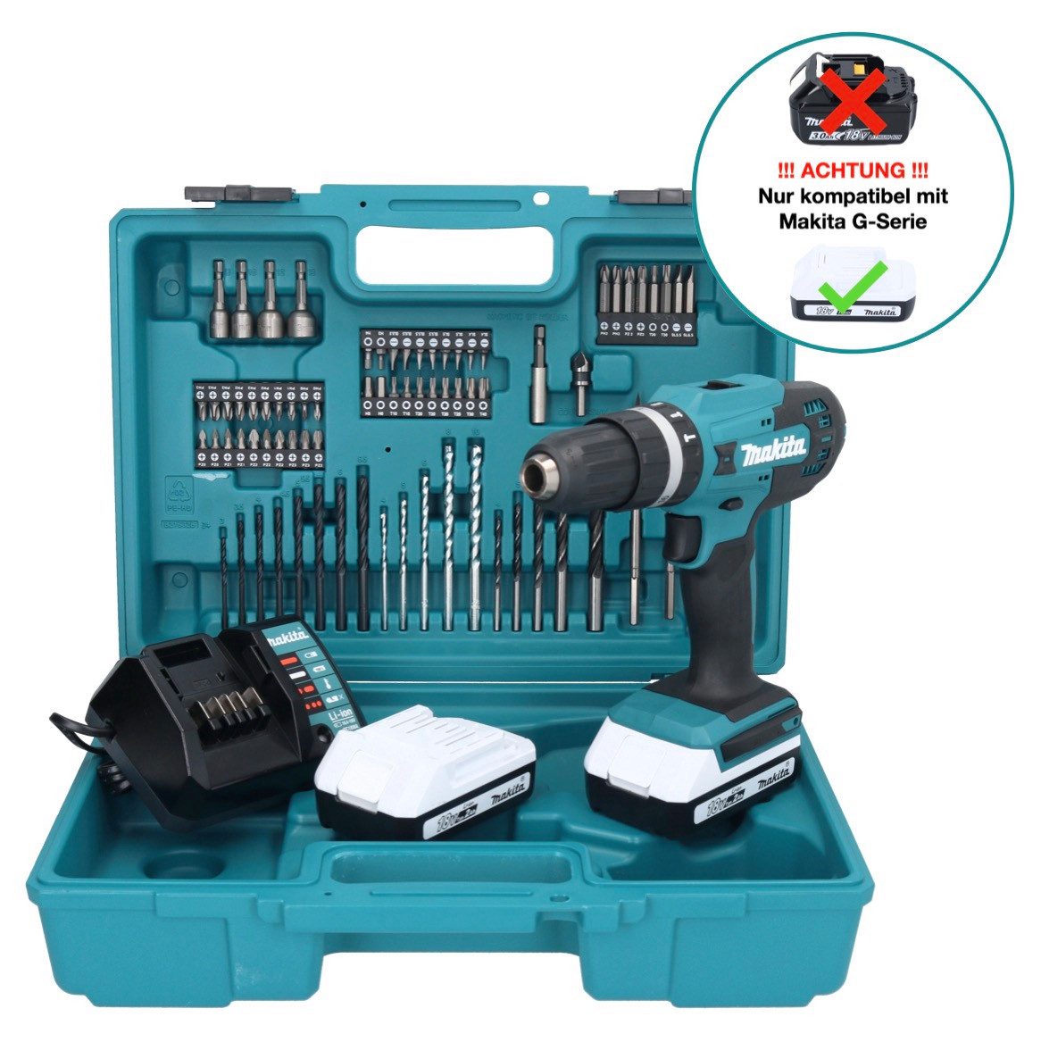 Makita Akku-Drehschlagschrauber Makita HP 488 DAEX1 Akku Schlagbohrschrauber 18 V 42 Nm G-Serie