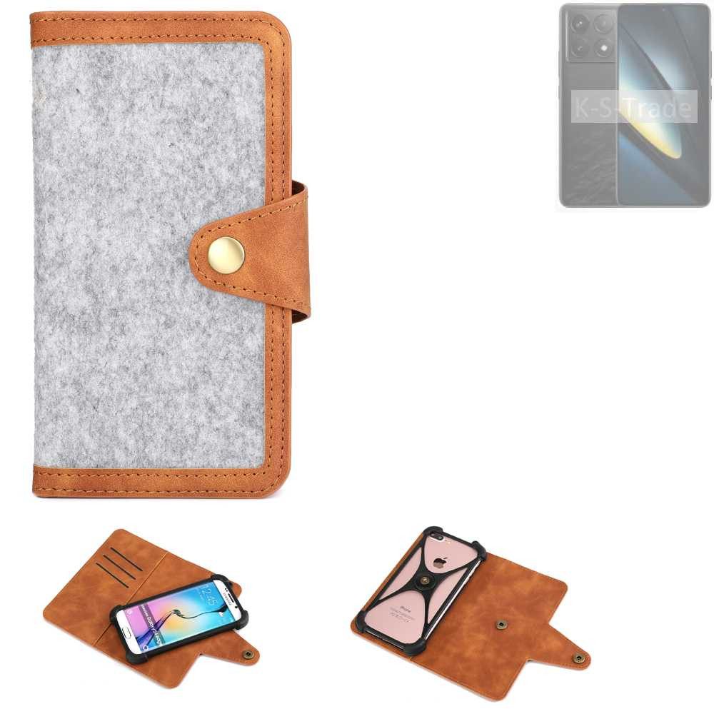 K-S-Trade Handyhülle für POCO F6 Pro, Handyhülle Schutzhülle Filz-Hülle Kunst-Leder hellgrau braun