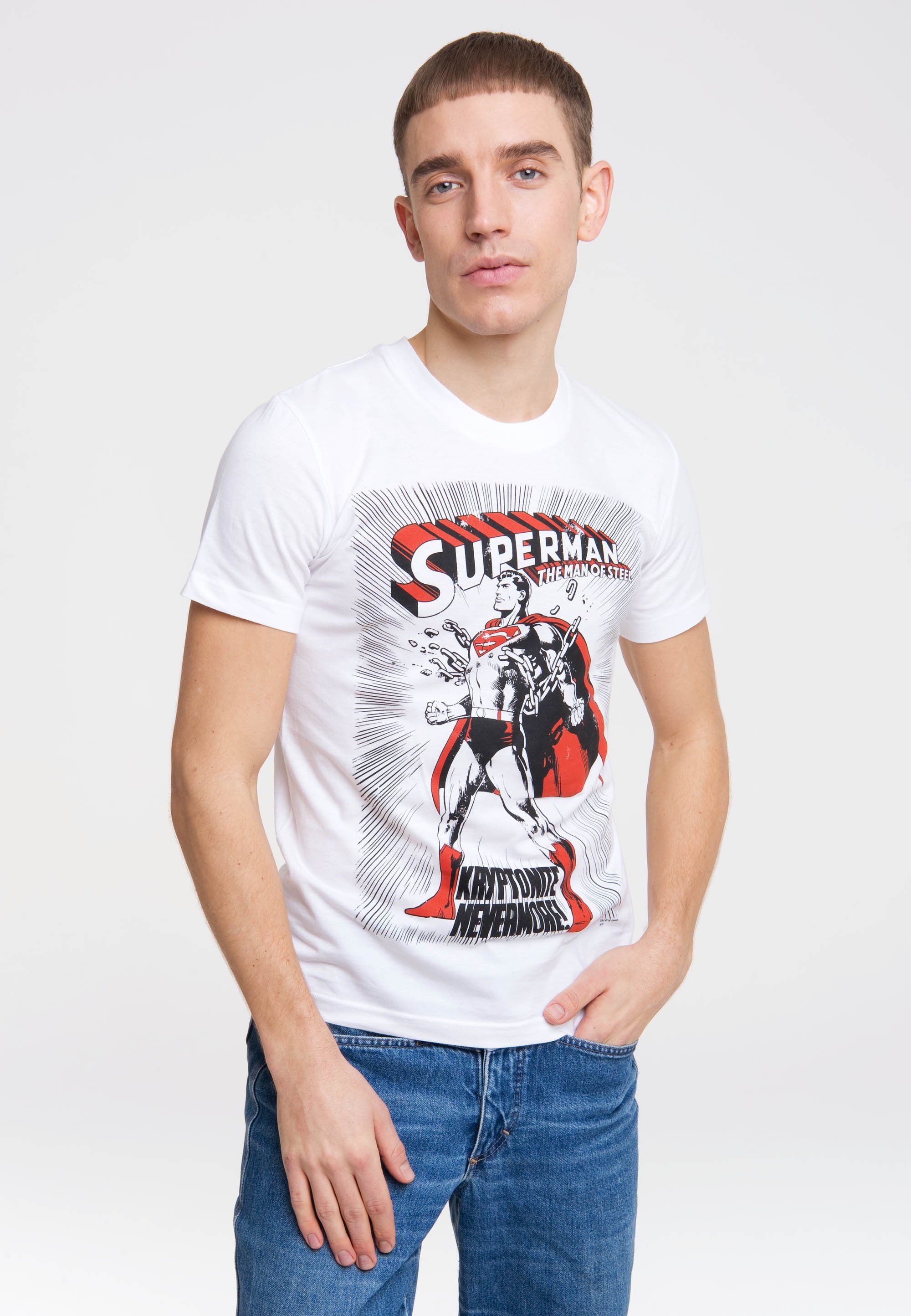 LOGOSHIRT T-Shirt SUPERMAN mit In Easy-Fit-Passform KRYPTONITE Rundhalsausschnitt mit coolem stilvollem Frontdruck