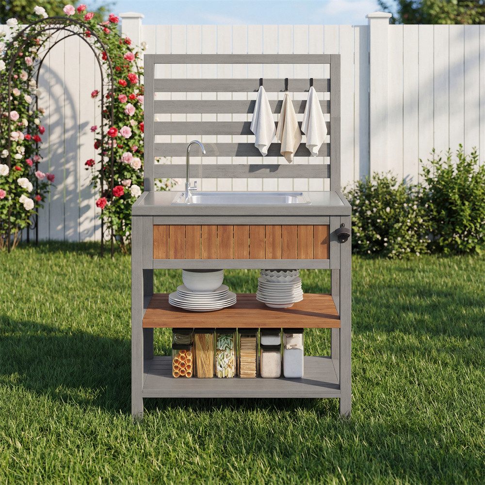REDOM Servierwagen Outdoor Gartenschrank, (mit Wasserbecken & Wasserhahn integriertem Flaschenöffner, 1 St., 80*51*148.5cm)