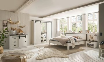 Furn.Design Komplettschlafzimmer Stove, (Schlafzimmer-Set in weiß Pinie, Landhaus, 5-St., Doppelbett 180x200 cm), mit Schiebetüren, Soft-Close