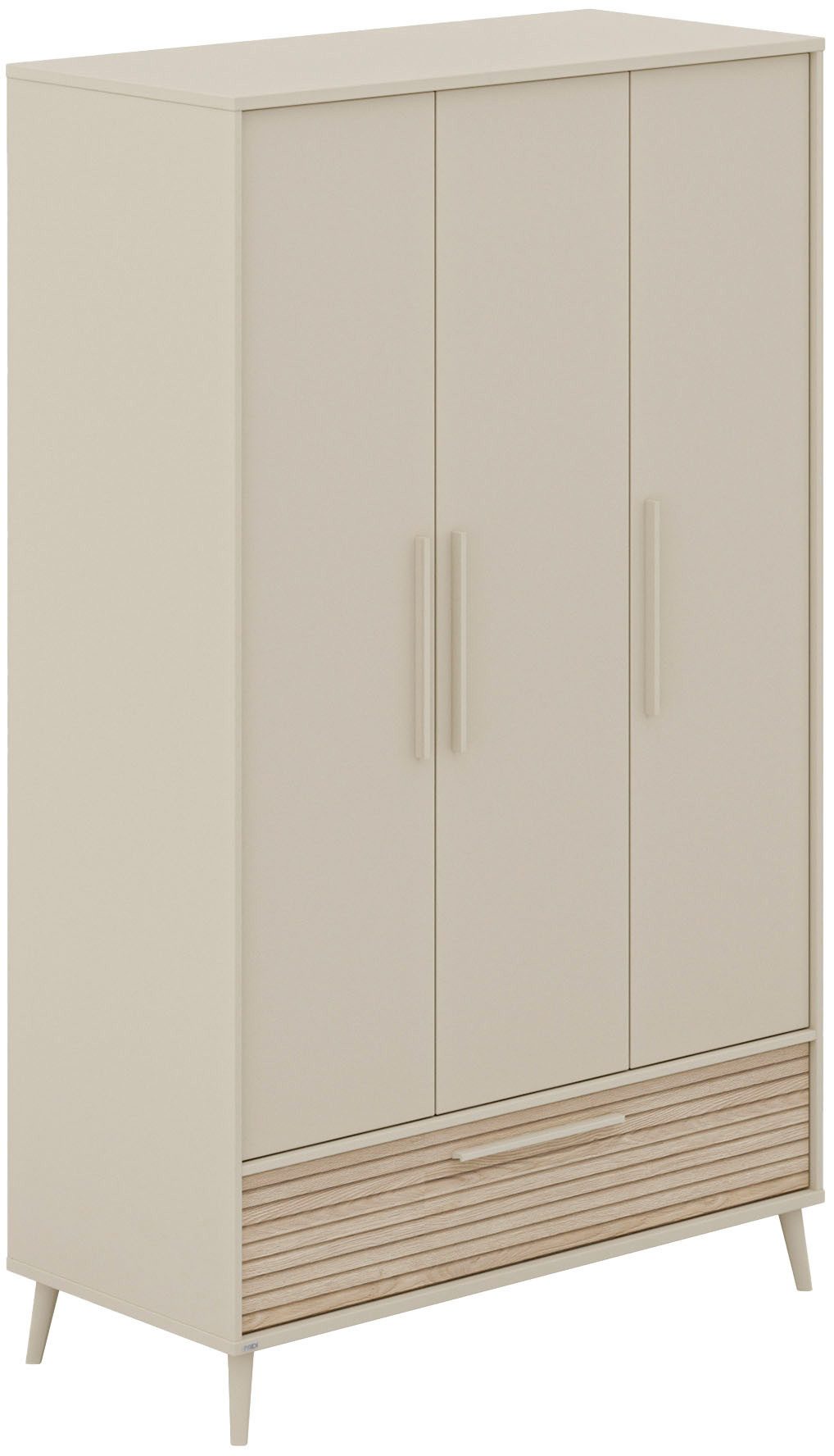 PAIDI Drehtürenschrank EEFJE Kleiderschrank in modernem Design, Cashmere-Beige mit Groovy-Oak (B/H/T ca. 124x204x57cm) maximaler Stauraum) mit großer Schublade, Einlegeböden variabel, zwei Kleiderstangen