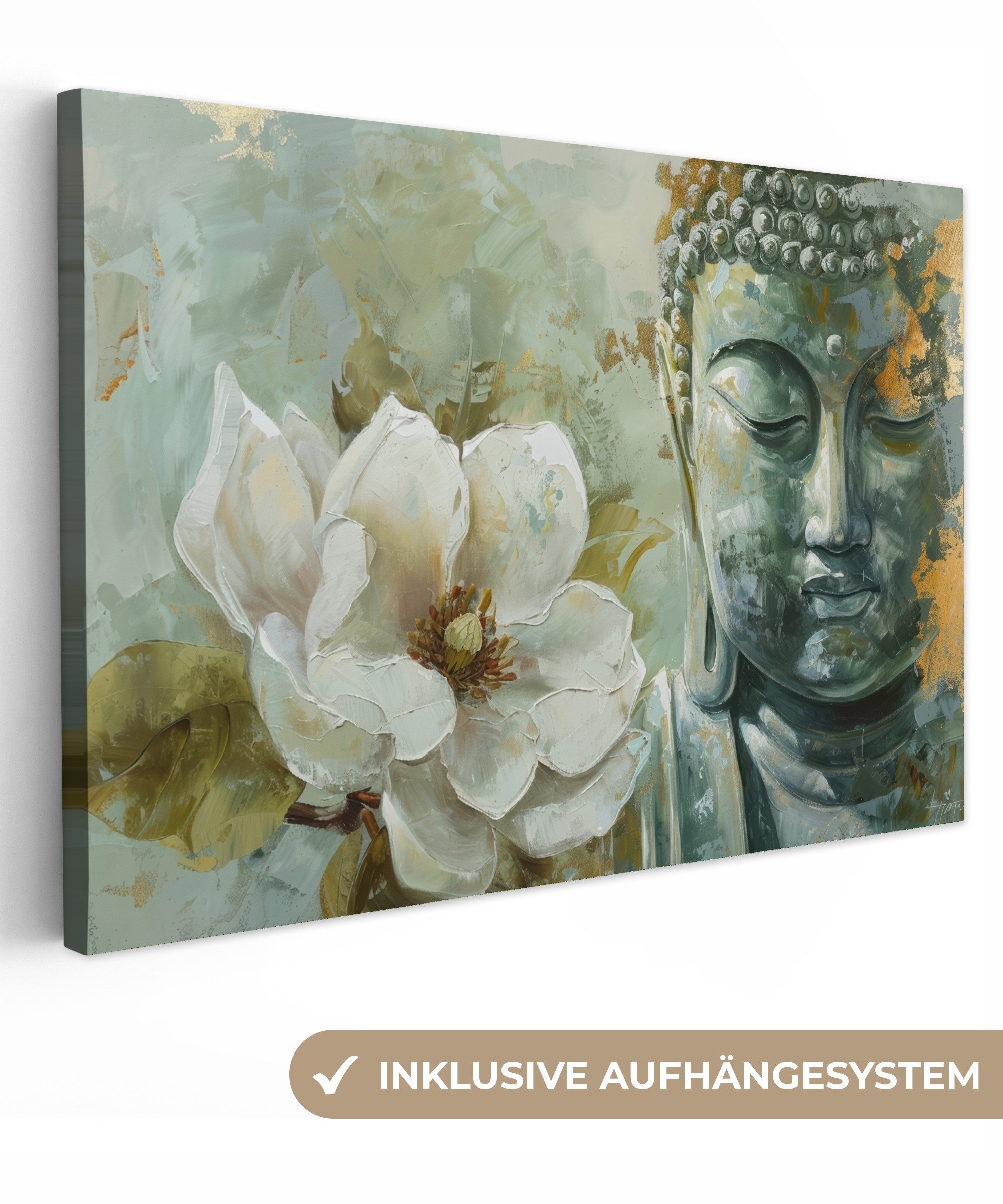 OneMillionCanvasses® Leinwandbild Buddha - Grün - Lotusblume - Weiß, Fotodr günstig online kaufen
