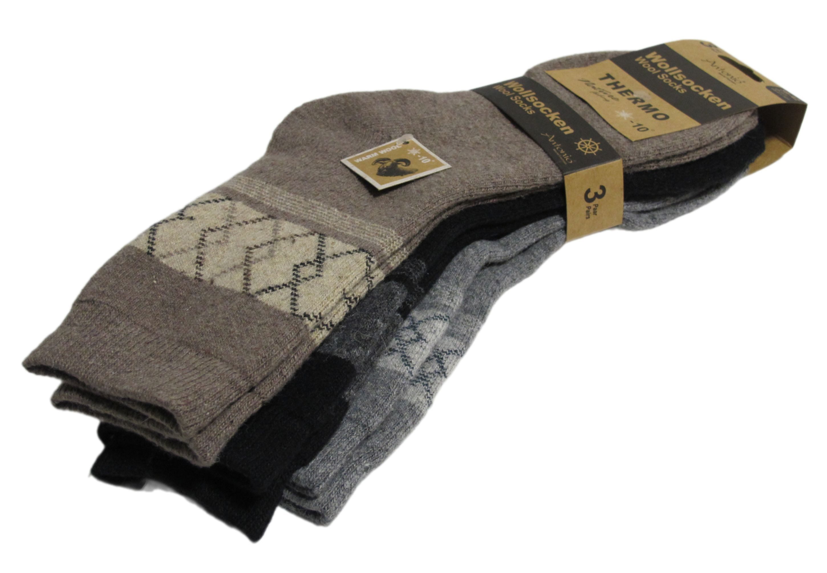 Antonio Socken 3 Paar Wollsocken Socken Thermo Strümpfe Herren Karomuster Gr. 39-42