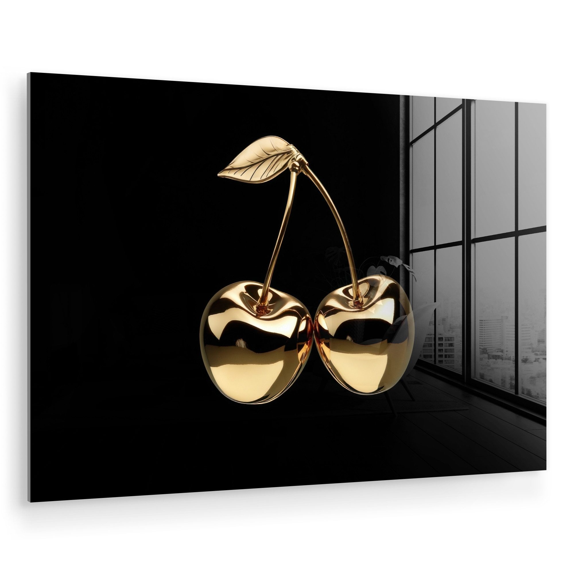 MuchoWow Acrylglasbild Kirsche - Schwarz - Gold - Chrom, Inkl. Aufhängung, günstig online kaufen