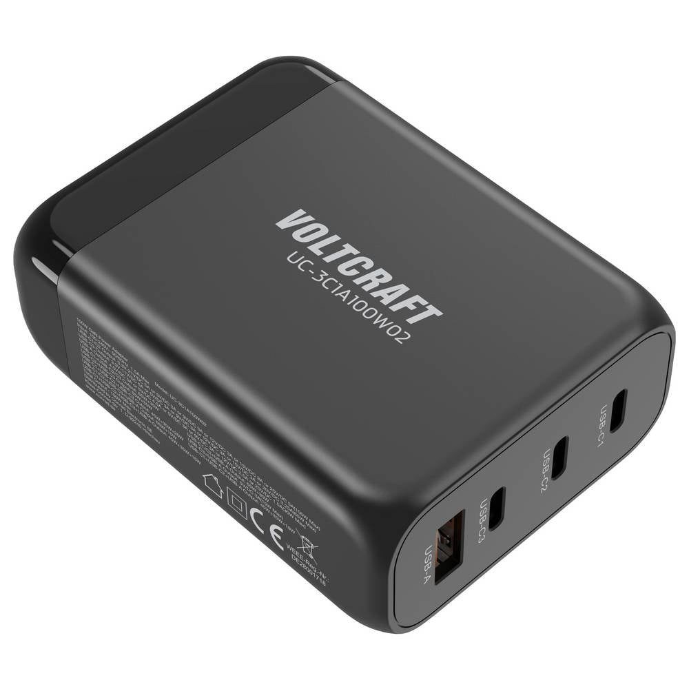 VOLTCRAFT USB-Ladestation GaN, 100 W, 3x USB-C,® 1x USB-A, PD 3.0 VC-16619005 USB-Ladegerät (GaN, USB Power Delivery (USB-PD), Schnellladegerät)