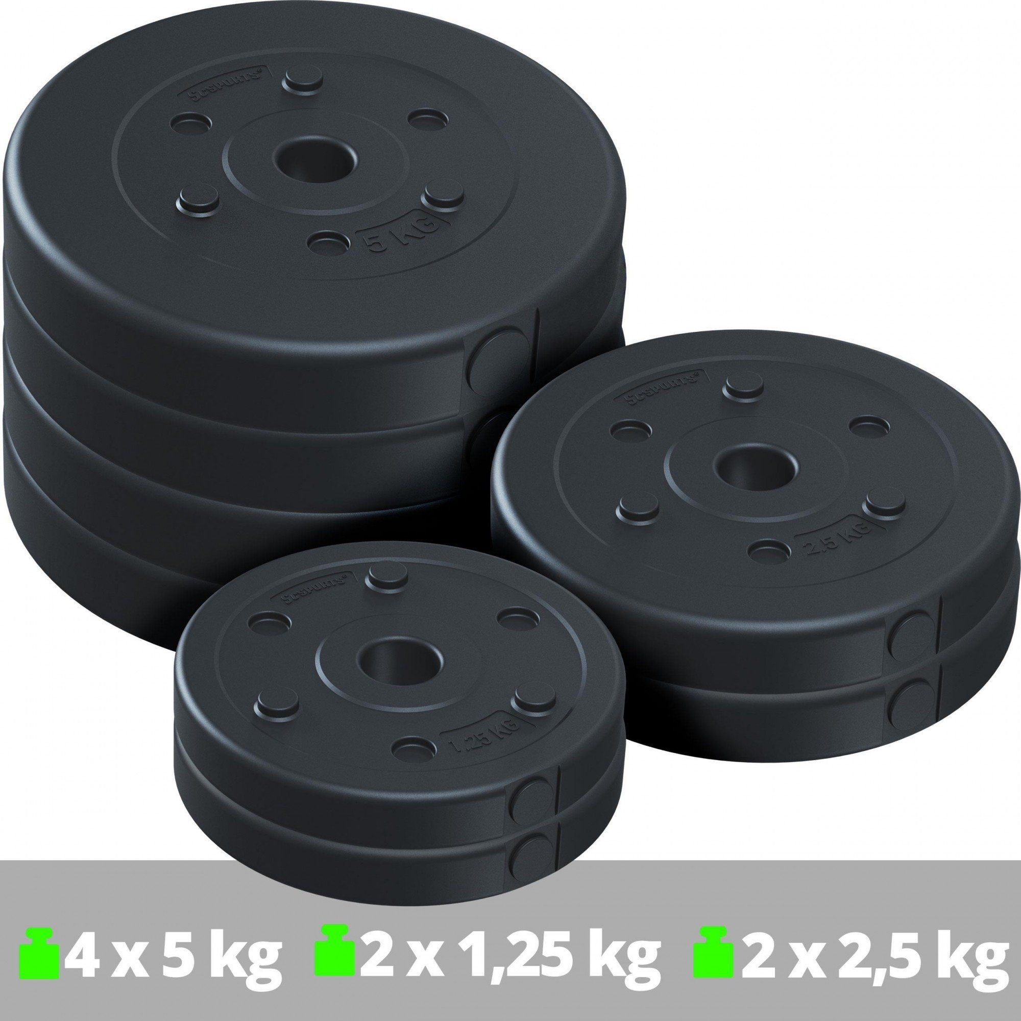 ScSPORTS® Hantelscheiben Set 27,5 Ø 30mm (10002547-tlg) Kunststoff Gewichte, kg Gewichtsscheiben