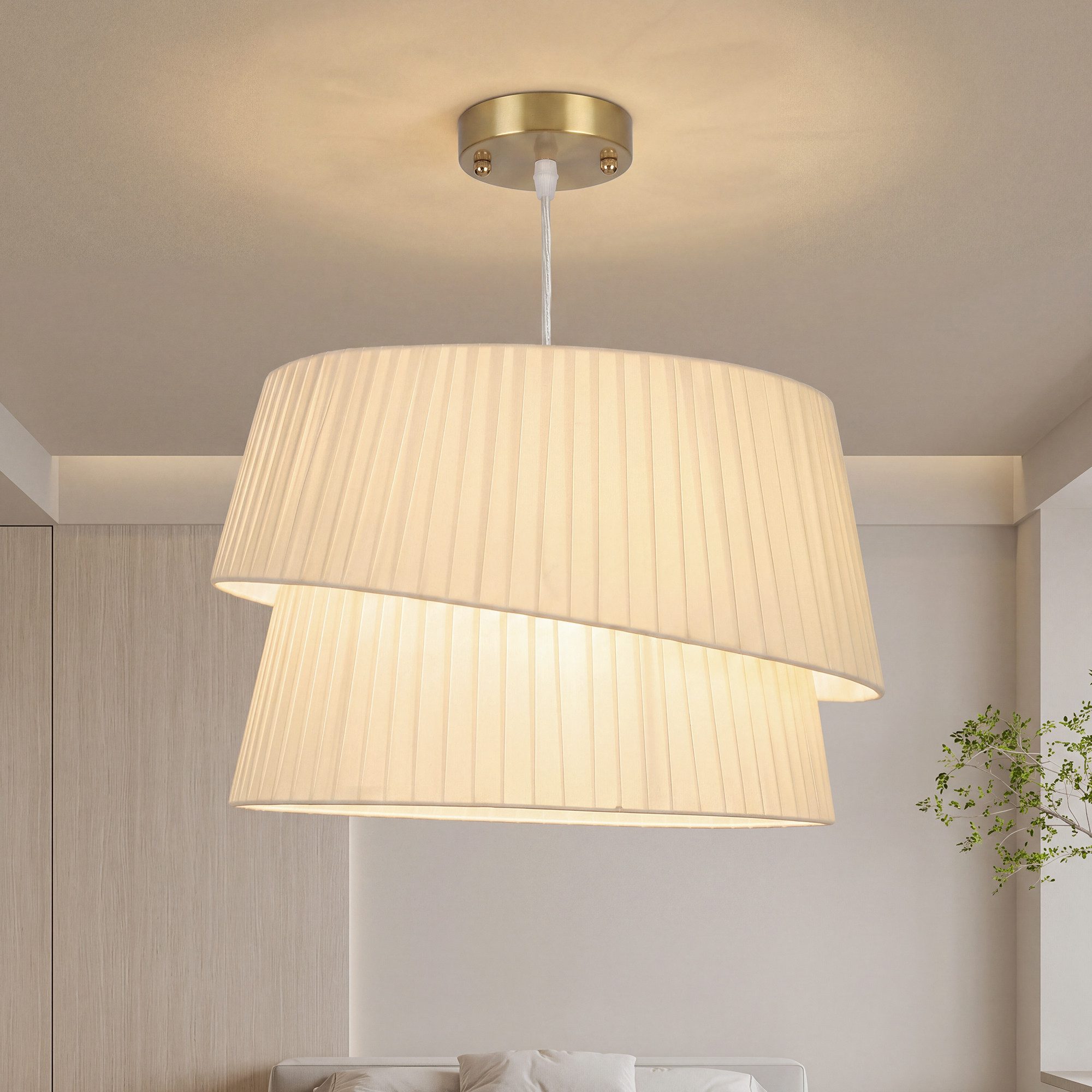 HOMCOM Pendelleuchte Pendelleuchte modern 120W für Wohnzimmer Esszimmer Weiß, höhenverstellbar, per Wandschalter steuerbar, ohne Leuchtmittel, Doppelschirm, 3xE14, höhenverstellbar