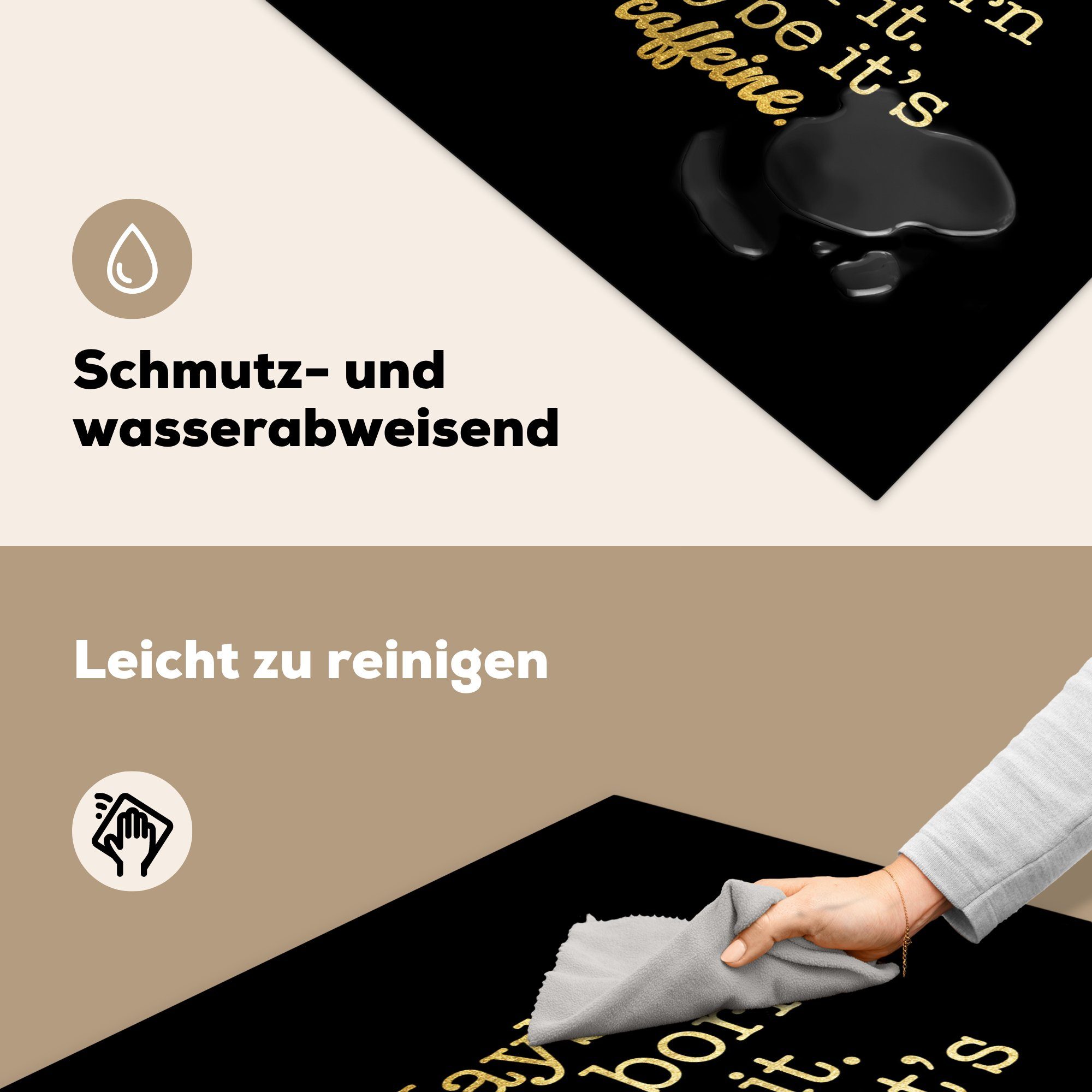 cm, (1 Kaffee - Herdblende-/Abdeckplatte Zitat - Gold Ceranfeldabdeckung, für Schwarz, 78x78 - küche tlg), Arbeitsplatte Vinyl, MuchoWow