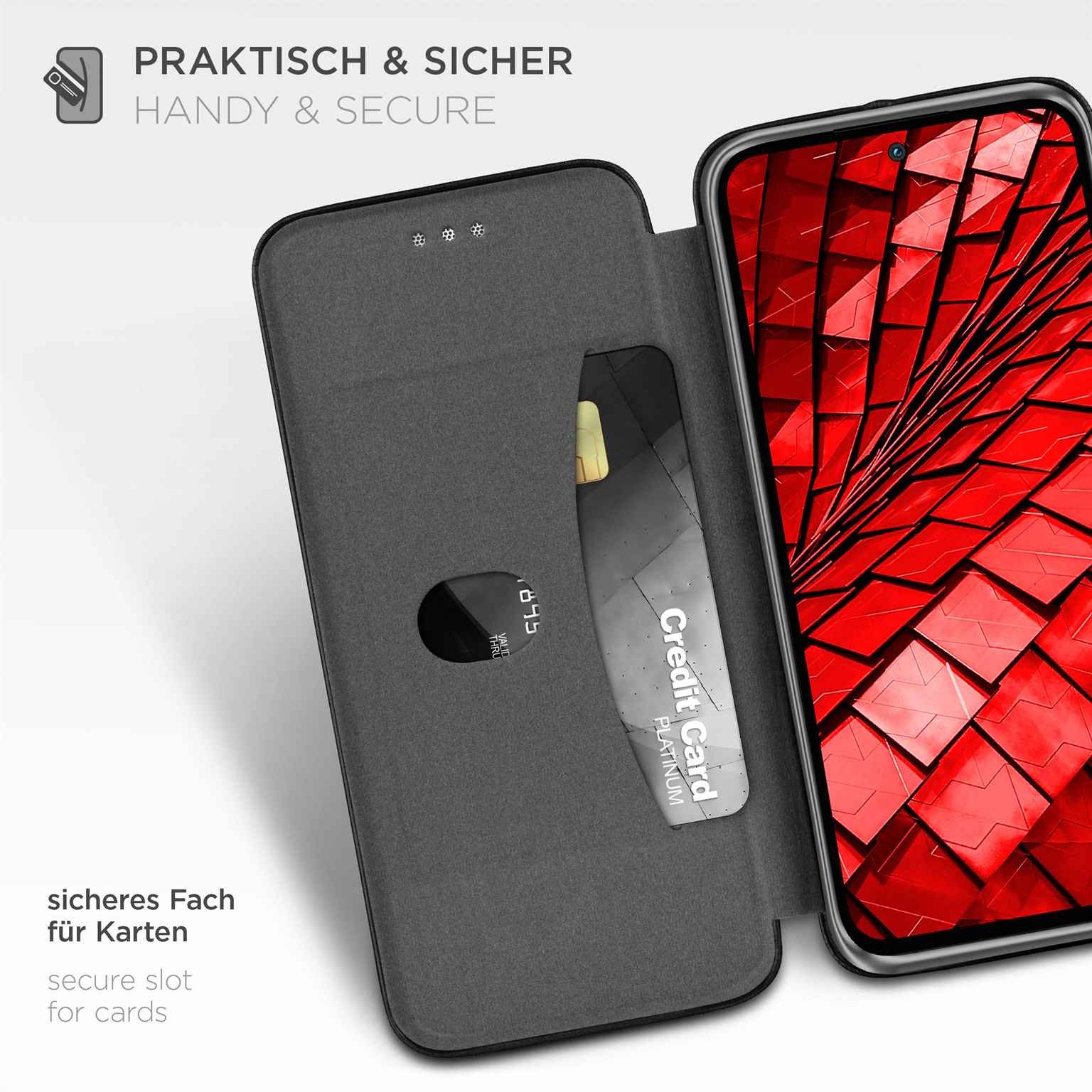 ONEFLOW Handyhülle für Samsung Galaxy A55 5G Premium Hülle Business Cover Schwarz 6,5 Zoll, 360 Grad Schutzhülle Flip Case Etui Klapphülle Dünn Leder Handy Tasche