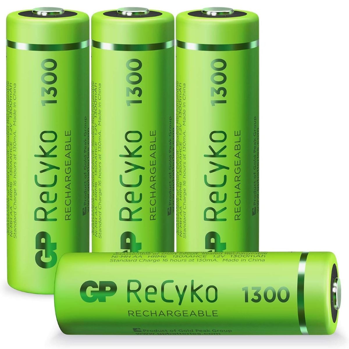 GP Batteries 4x GP ReCyko AA-Akku NiMH 1300mAh Akku-Set Mignon 1300 mAh (1,2 V), Mignon LR06 LR6 1,2V AA Akku Accu Batterie 4er Pack Wiederaufladbar