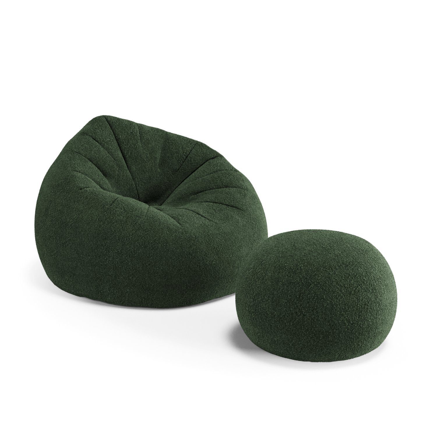 VYNCA Sitzsack Levy x Orely Set / Baloo (Sitzsack), Indoor Sitzsack, Made in Europe, Stoffart Bouclé DarkGreen