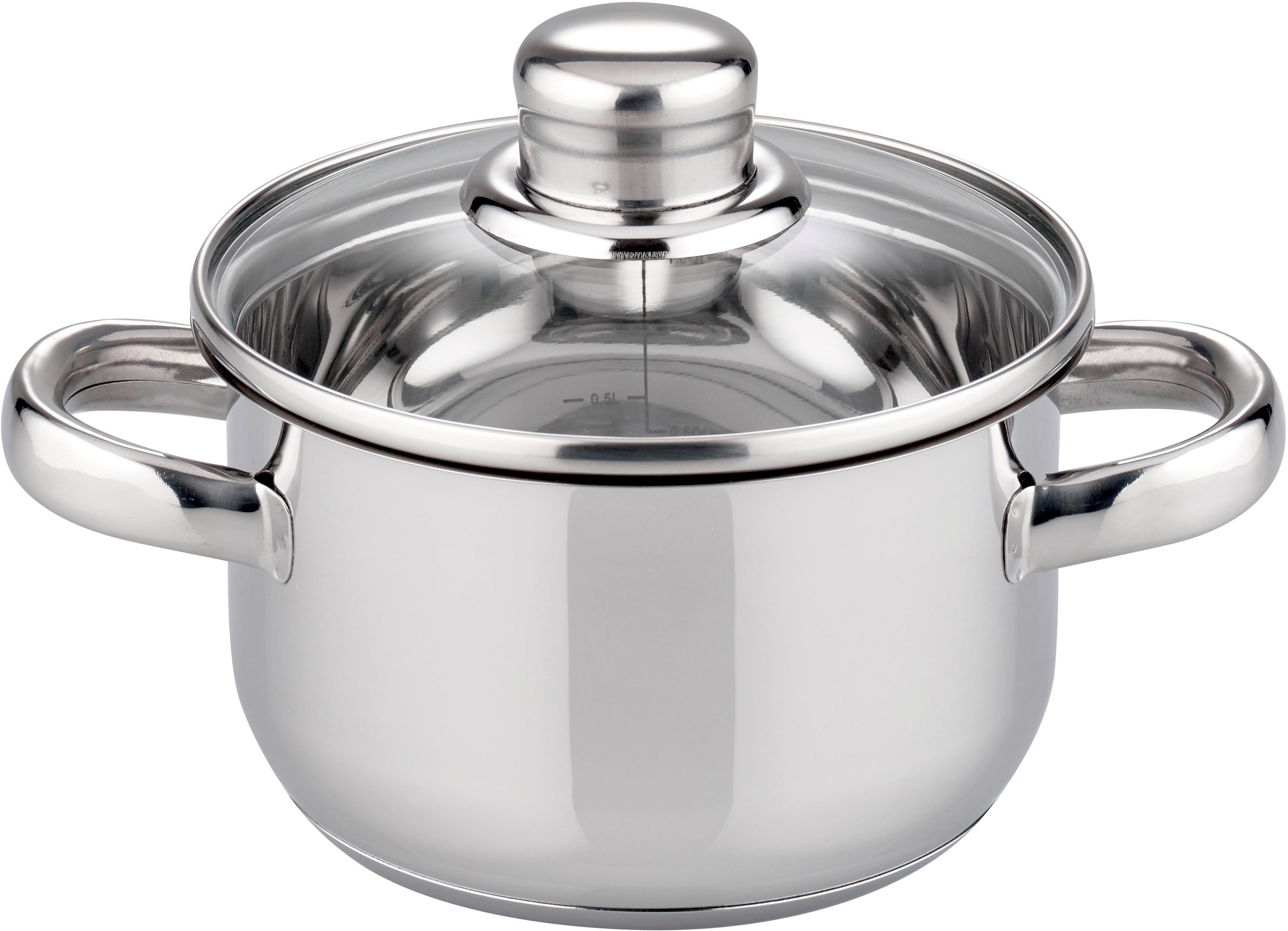 Elo Basic Topf-Set Galactica, Edelstahl 201 (Set, 9-tlg., je 1 x Kochtopf mit Deckel Ø 14/16/20/24 cm, 1 Stielkasserolle Ø 16 cm), Induktion