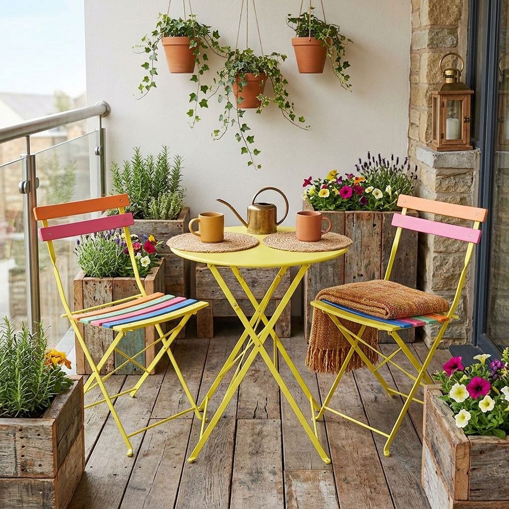 Harms Import Gartentisch, 3er Set Klapptisch Klappstuhl Gartentisch Gartenmöbel Beistelltisch