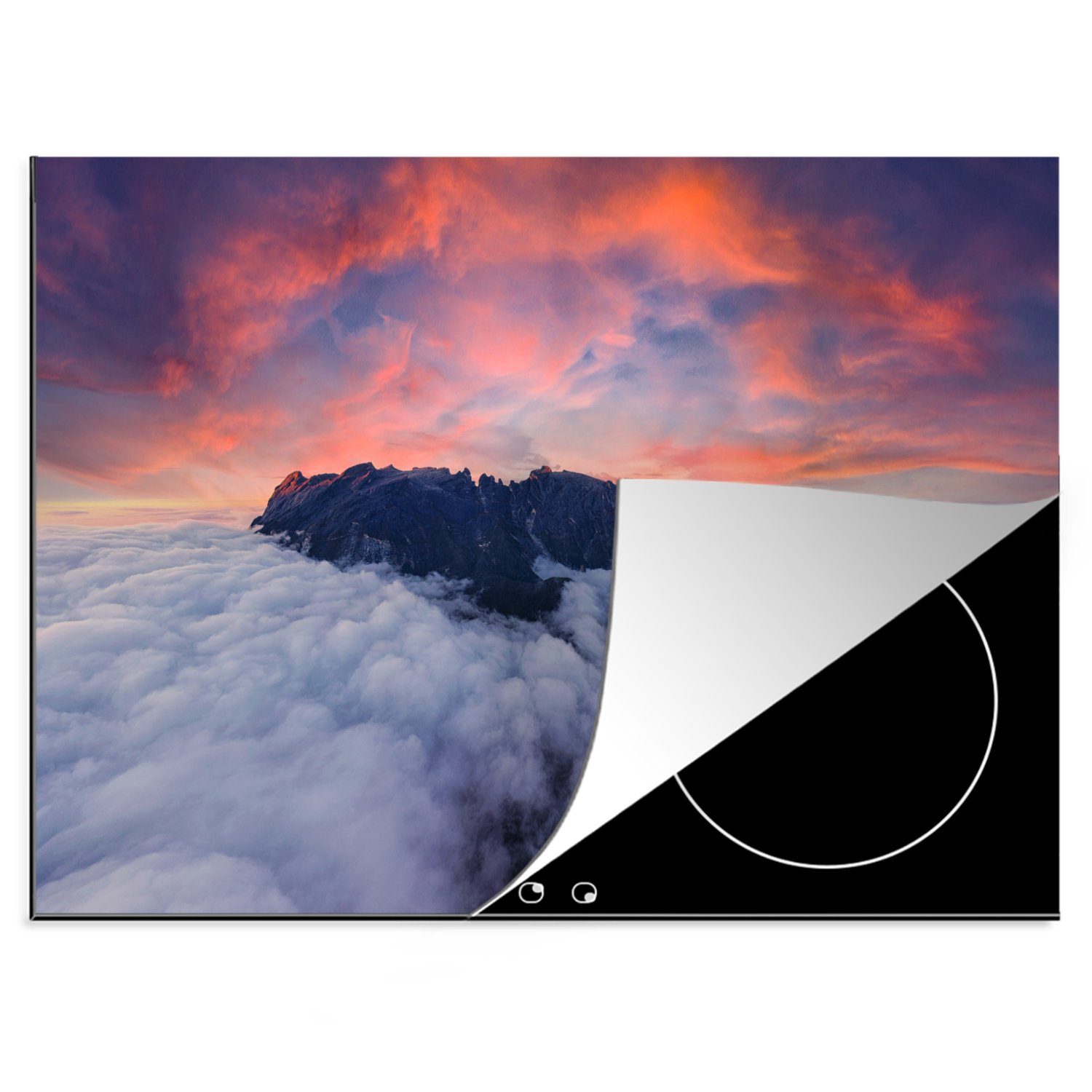 MuchoWow Herdblende-/Abdeckplatte Mount Kinabalu - Wolken - Sonnenuntergang, Vinyl, (1 tlg), 70x52 cm, Mobile Arbeitsfläche nutzbar, Ceranfeldabdeckung