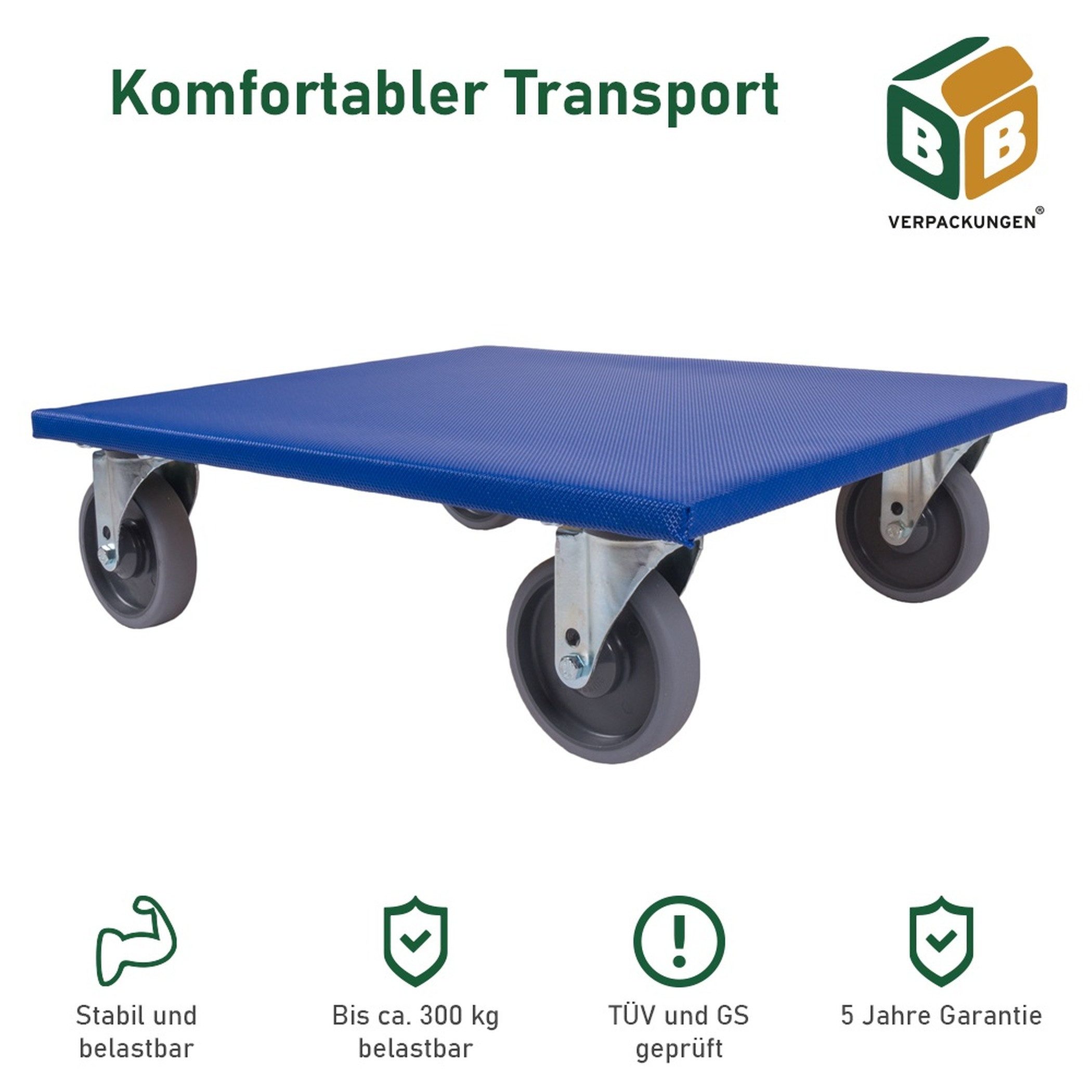 BB-Verpackungen Transportroller Möbelroller M, (1-St), 600 x 500 x 165 mm, 300 kg, spurloses Rollverhalten
