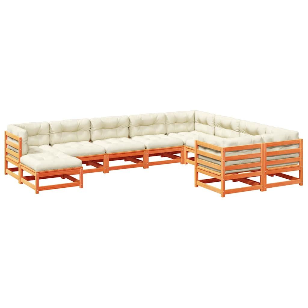 vidaXL Gartenlounge-Set 10-tlg. Garten-Sofagarnitur mit Kissen Wachsbraun Kiefernholz..., (1-tlg)