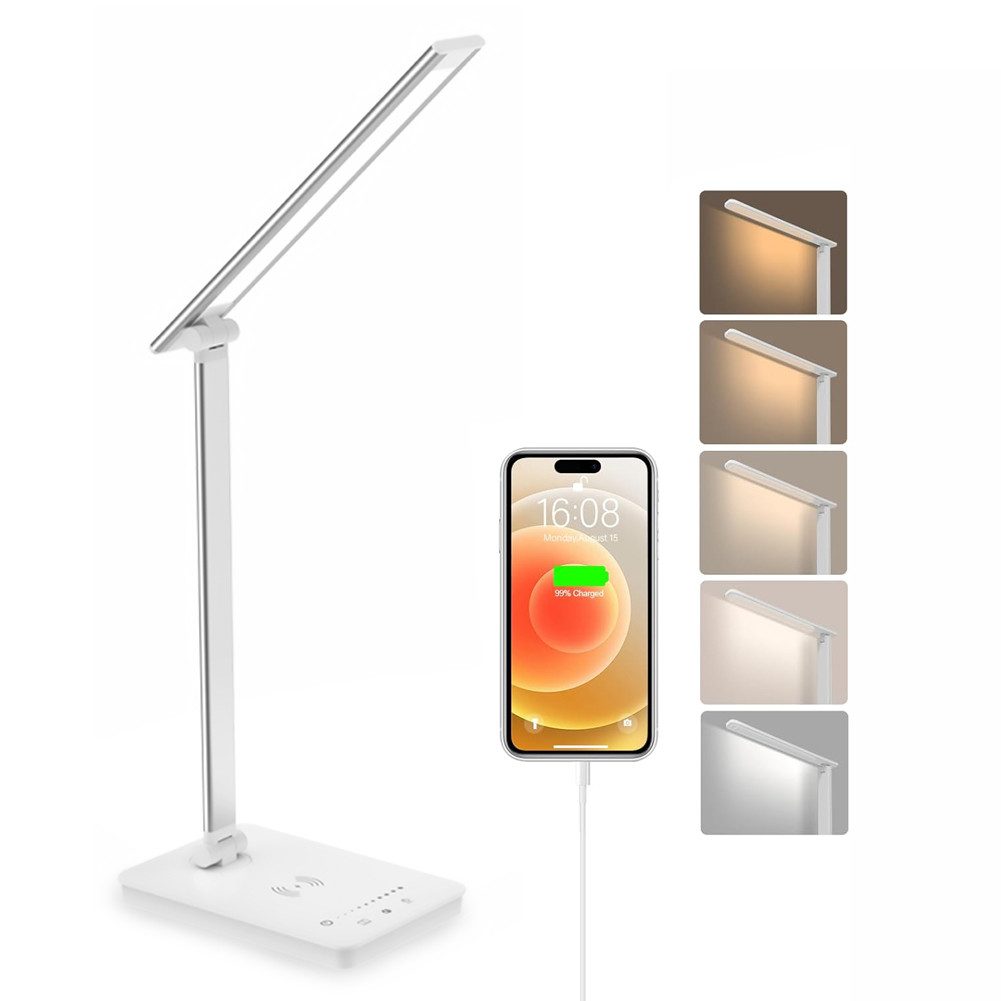 FANNOU LED Schreibtischlampe Dimmbare Tischlampe, LED fest integriert, 5 Farbmodi und Helligkeitsstufen Blendfreie Augenschutz-Desk Lamp
