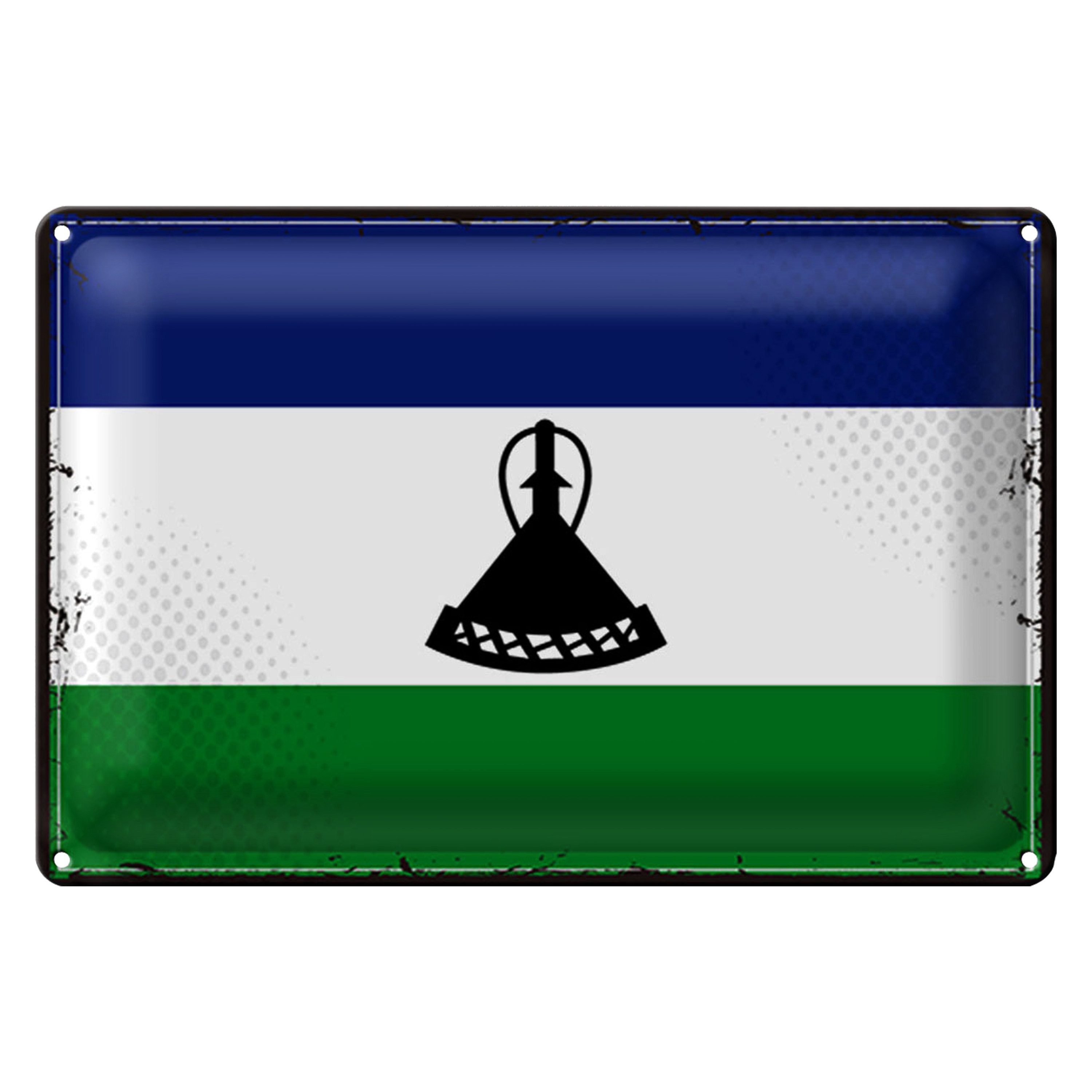 Roomando Metallschild Flagge Lesotho 40x30cm Retro Flag of Lesotho