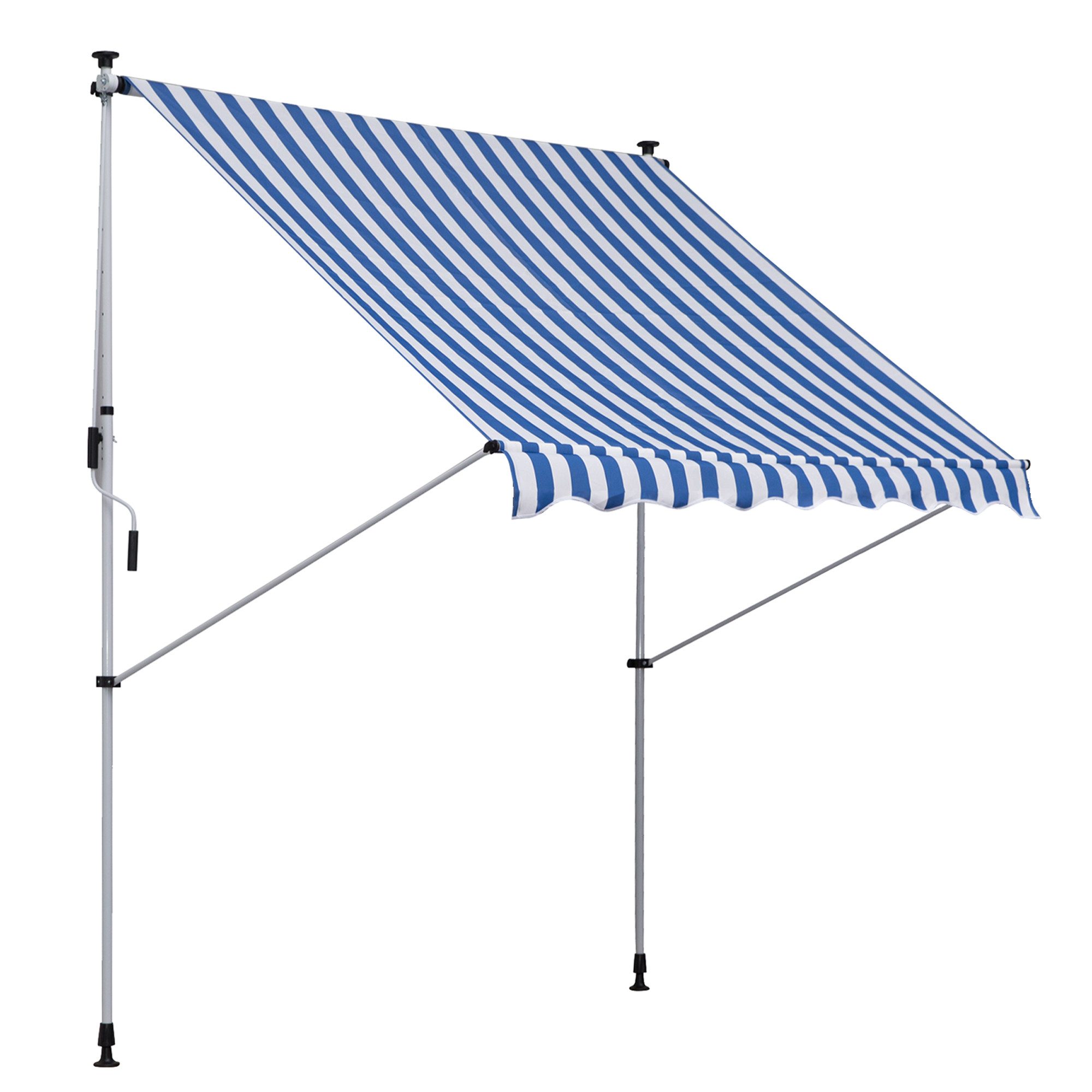 CHICFURN Sonnenschirm Gelenkarm-Klemmmarkise 200x150cm höhenverstellbar, LxB: 200x150 cm, Packung, Aus Aluminium in Blau/Weiß, für Terrasse & Balkon