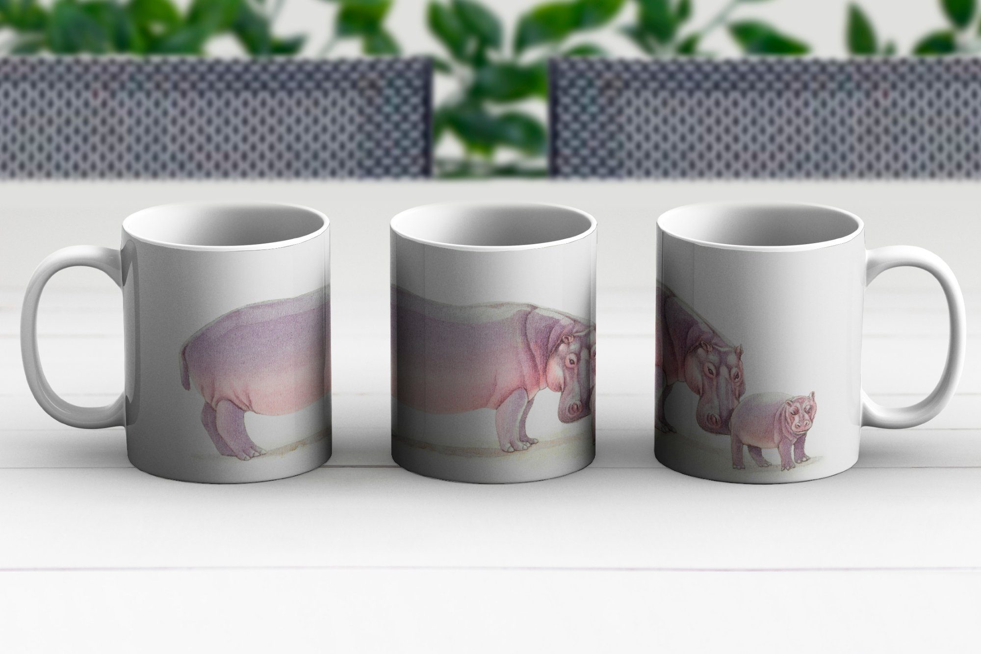 - Aquarell, Teetasse, Becher, Nilpferd Geschenk - Kaffeetassen, Tasse Teetasse, Keramik, MuchoWow Kalb