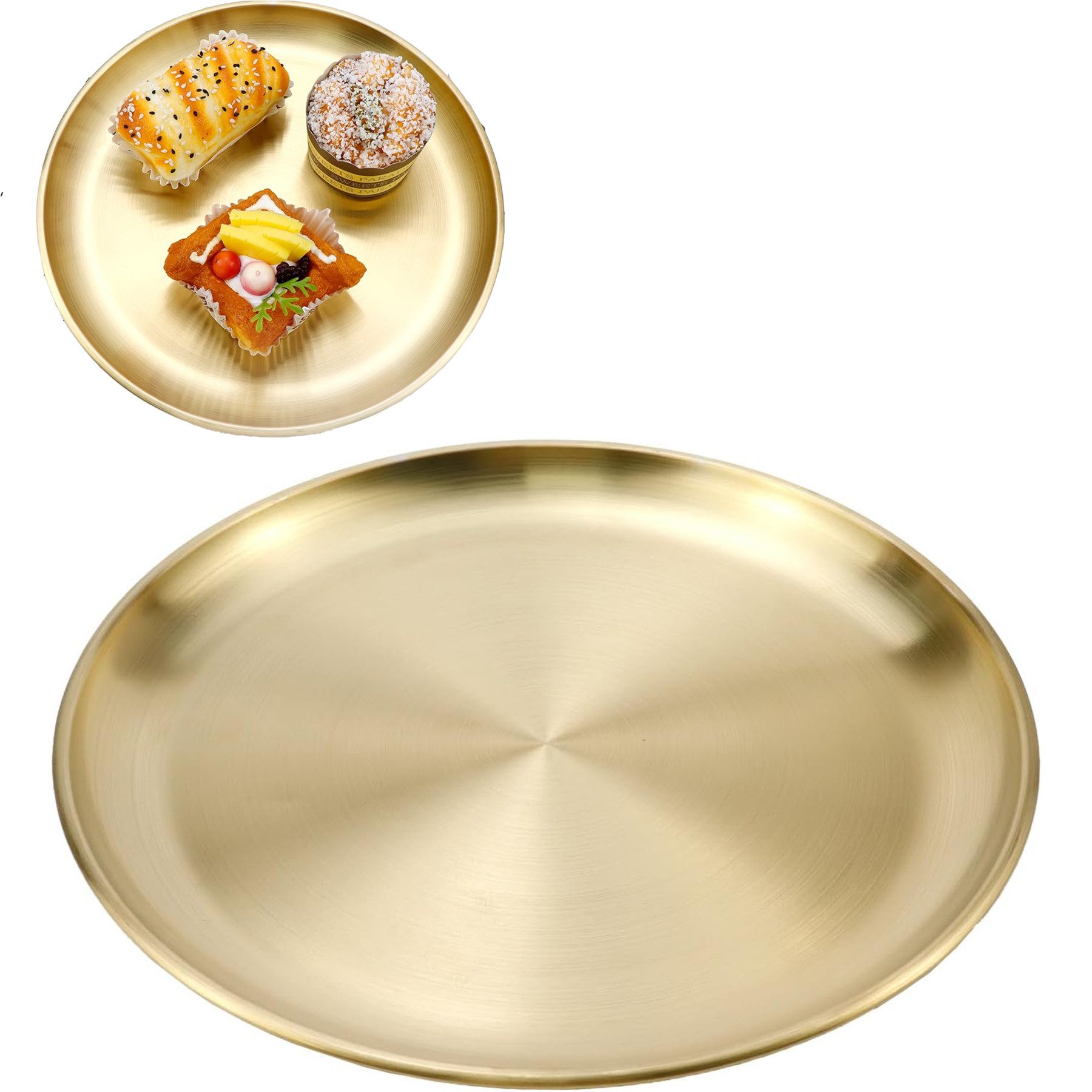 Mutig Тарелка обеденная Gold Speiseplatte,Edelstahl,rundes,Tablett,Serviertablett,20 cm, Edelstahl Тарелки,für Küche Party Camping Weihnachten Restaurant