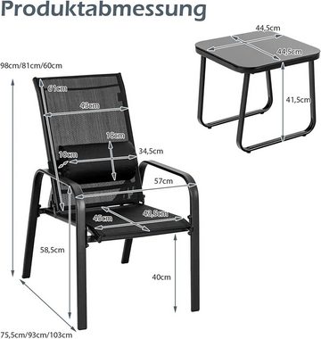 KOMFOTTEU Klappstuhl 3-Teiliges Bistro-Set (Set), aus Hartglas mit Verstellbarer Klappbarer Rückenlehne