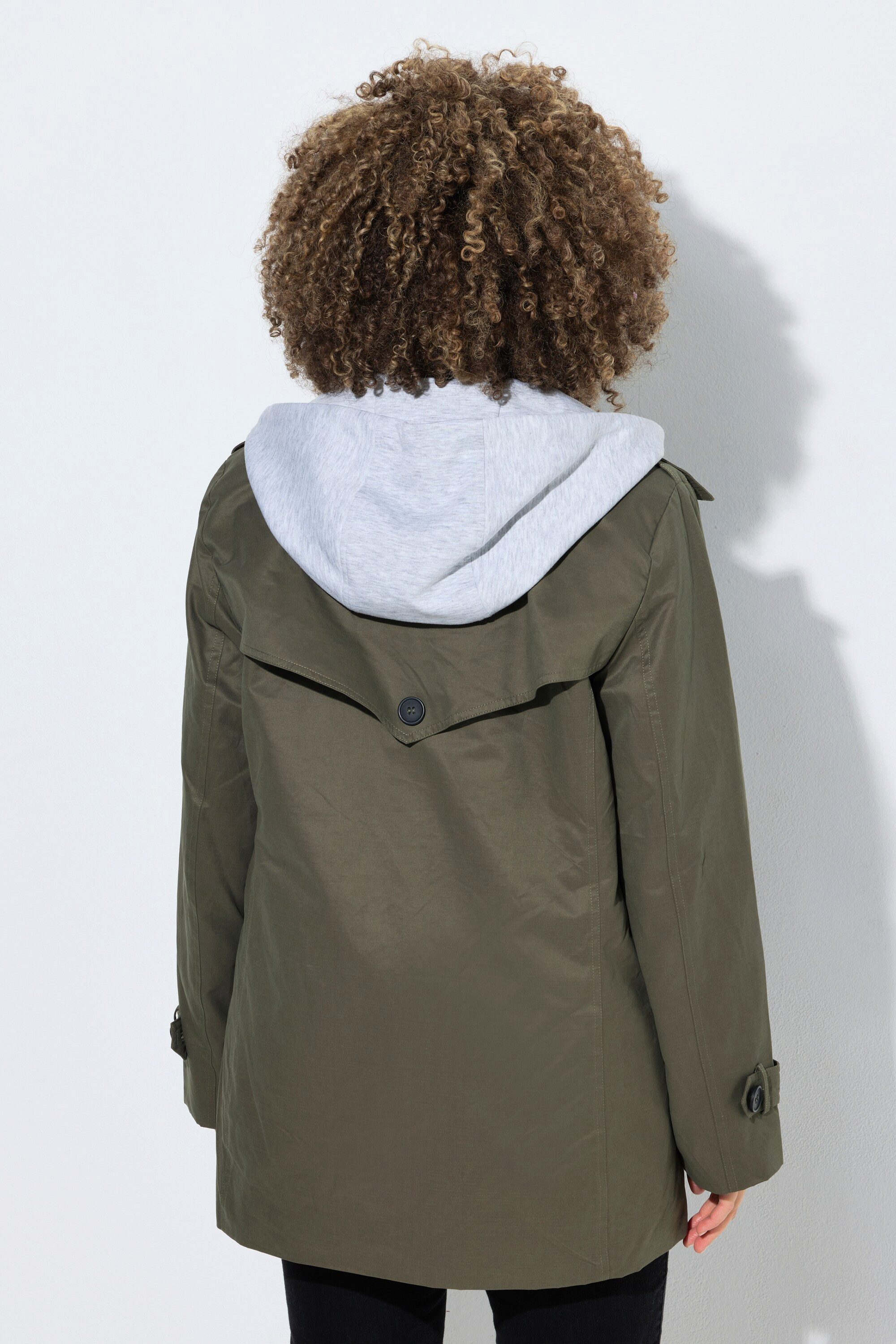 Ulla Popken Trenchcoat Trenchcoat Jersey-Kapuze A-Linie Streifenfutter