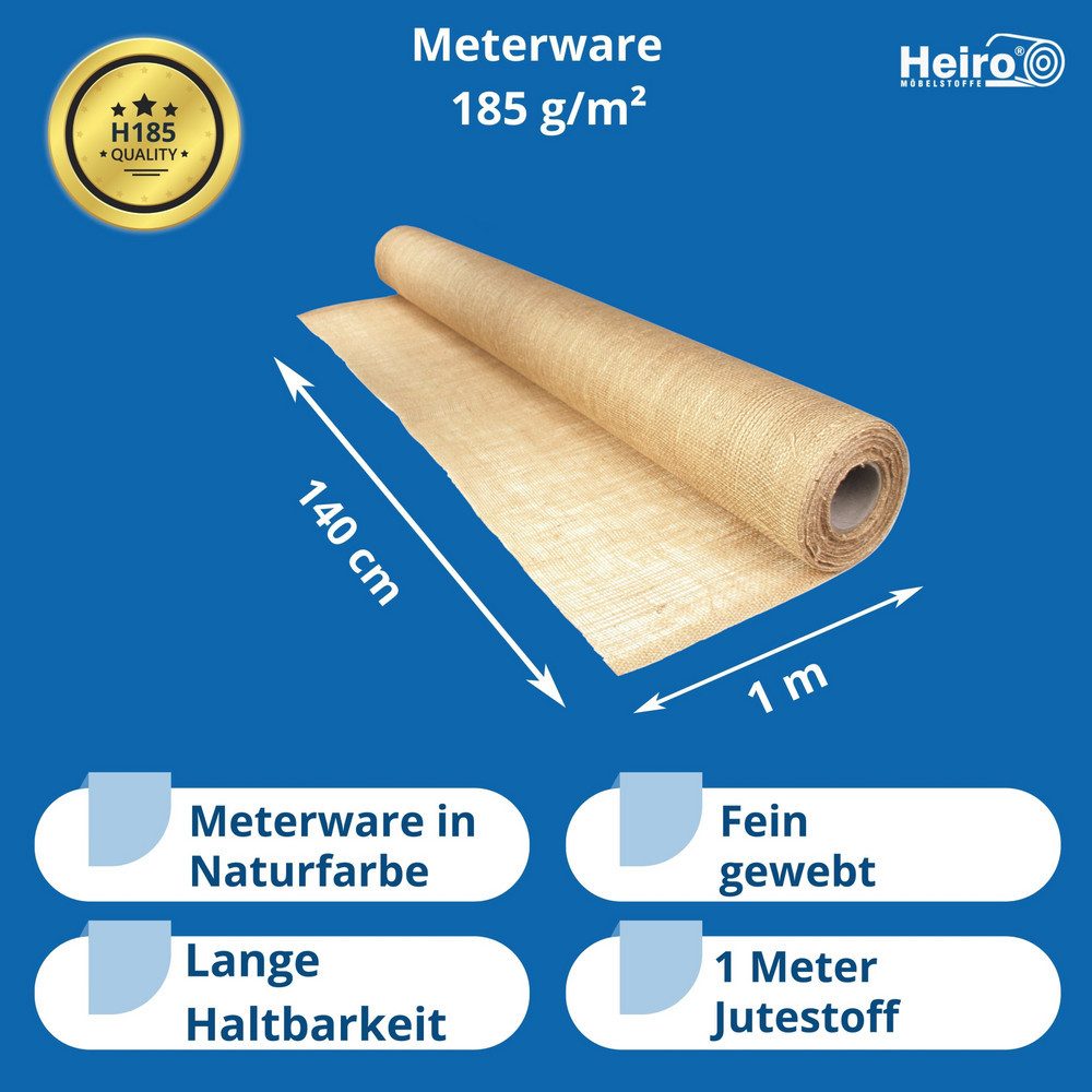 Heiro Stoff Jute Stoff Sackleinen Meterware 185g/m² / 140cm breit, Polsterstoff Meterware - Breite:140 cm – Bild 3 von 5