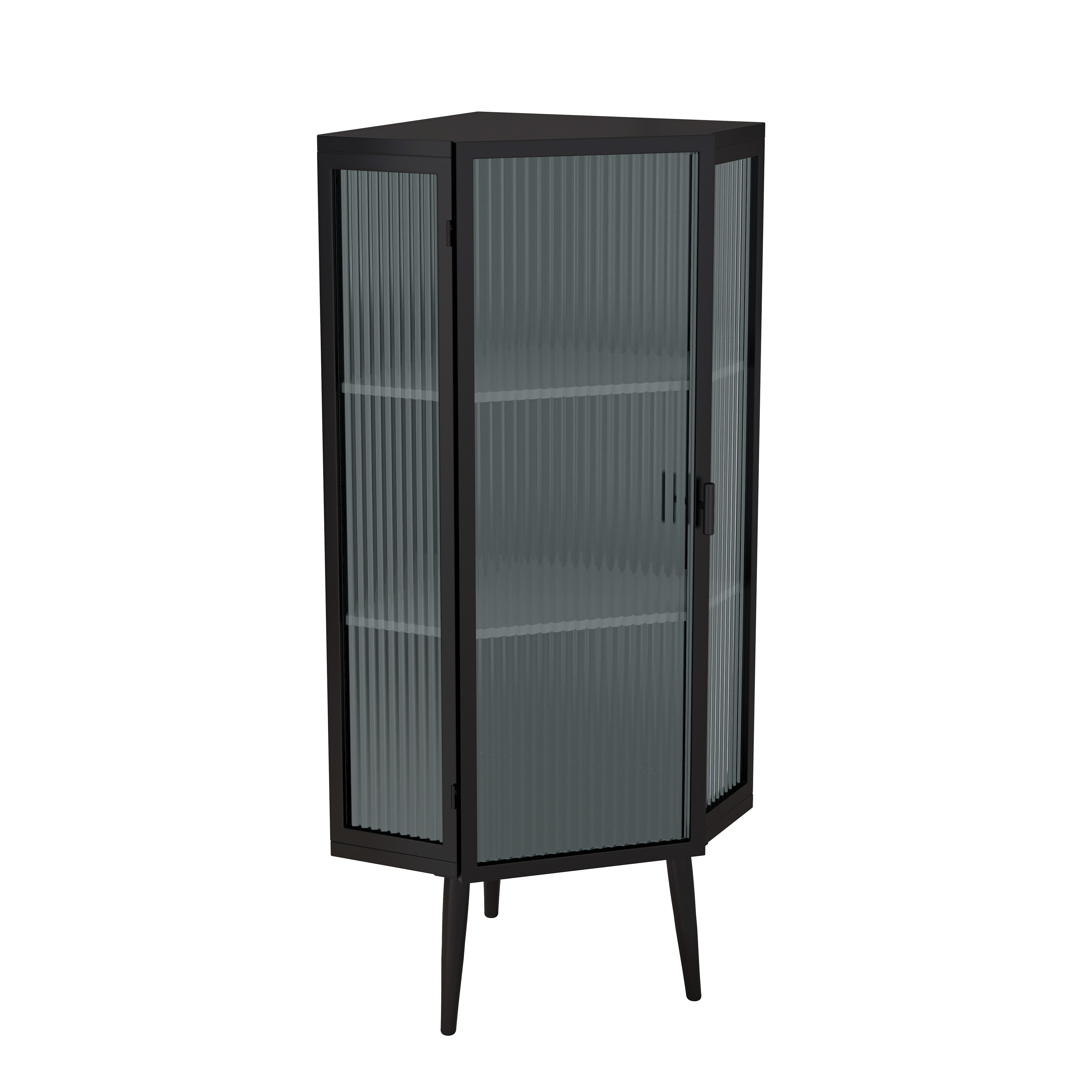 Celya Eckregal Eck-Unterschrank mit Tür aus gehärtetem Glas und verstellbarem Regal, für Badezimmer, Wohnzimmer, Schlafzimmer,Schwarz – Bild 5 von 5