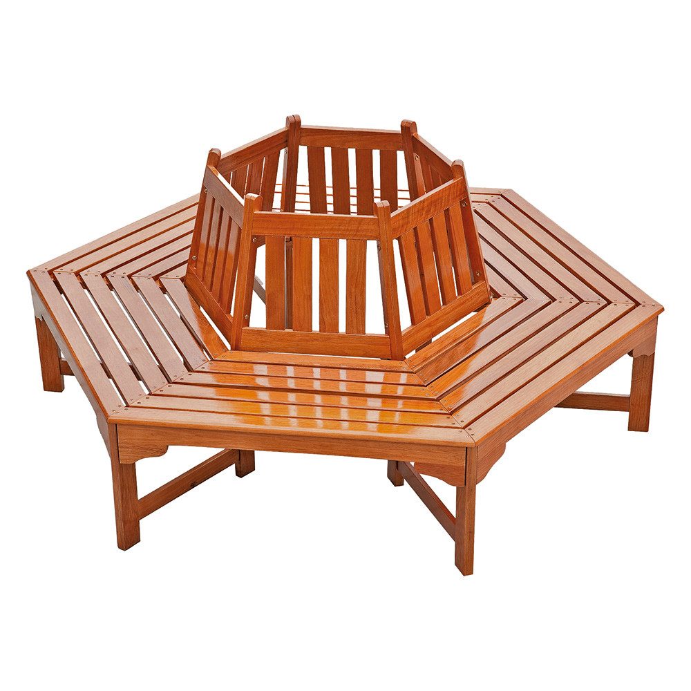 Lomadox Gartenbank HGA-120, Baumbank, Innendurchmesser ca. 57cm, 6-eckig, Eukalyptusholz