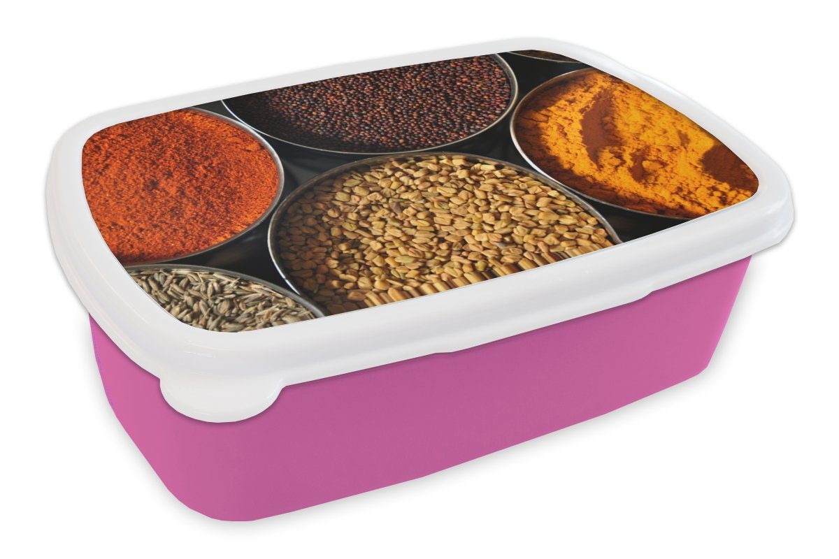 MuchoWow Lunchbox Gewürze - Schalen - Kräuter, Kunststoff, (2-tlg), Brotbox für Erwachsene, Brotdose Kinder, Snackbox, Mädchen, Kunststoff rosa