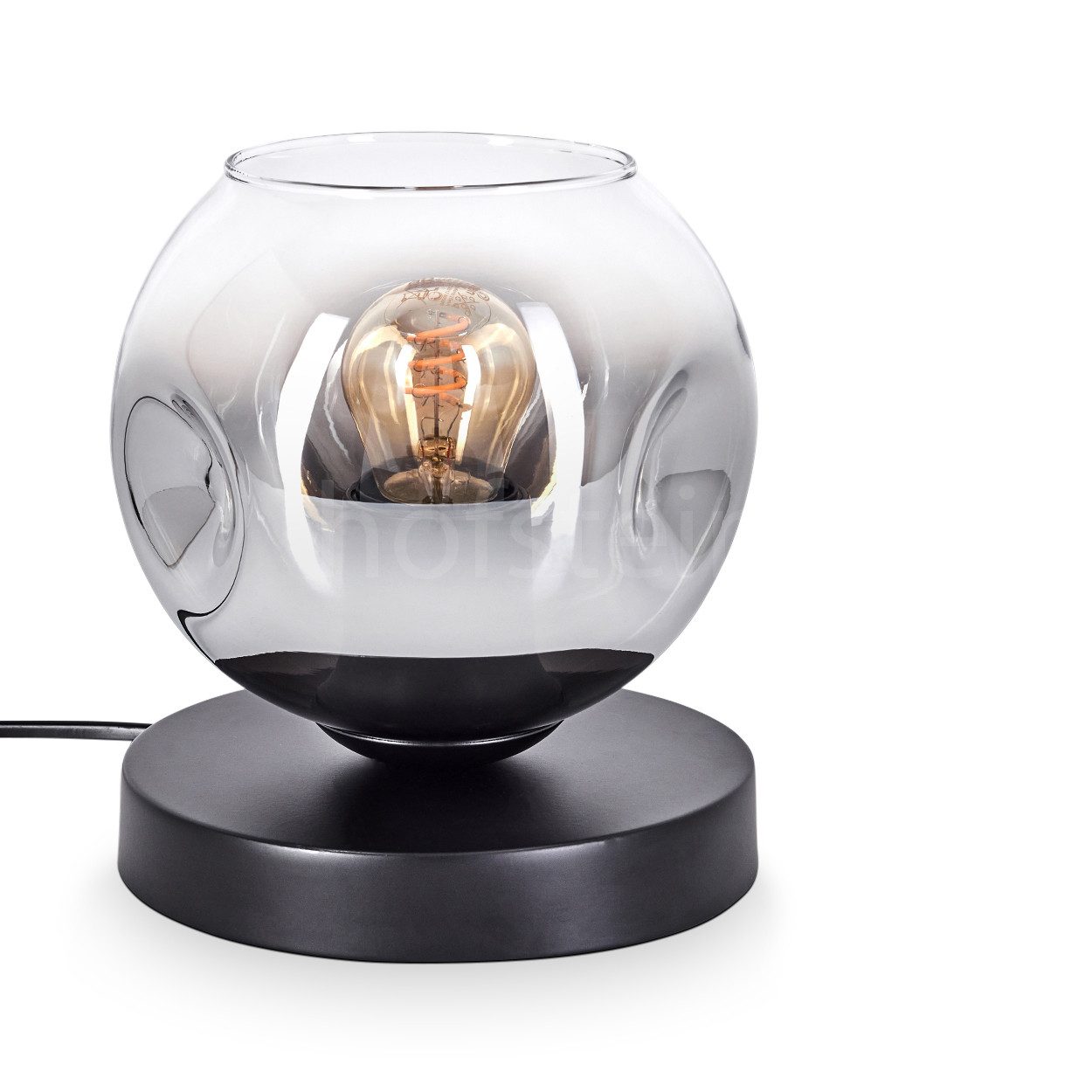 Tischleuchte Tischlampe aus Metall/Glas in Schwarz/Chromfarben/Klar