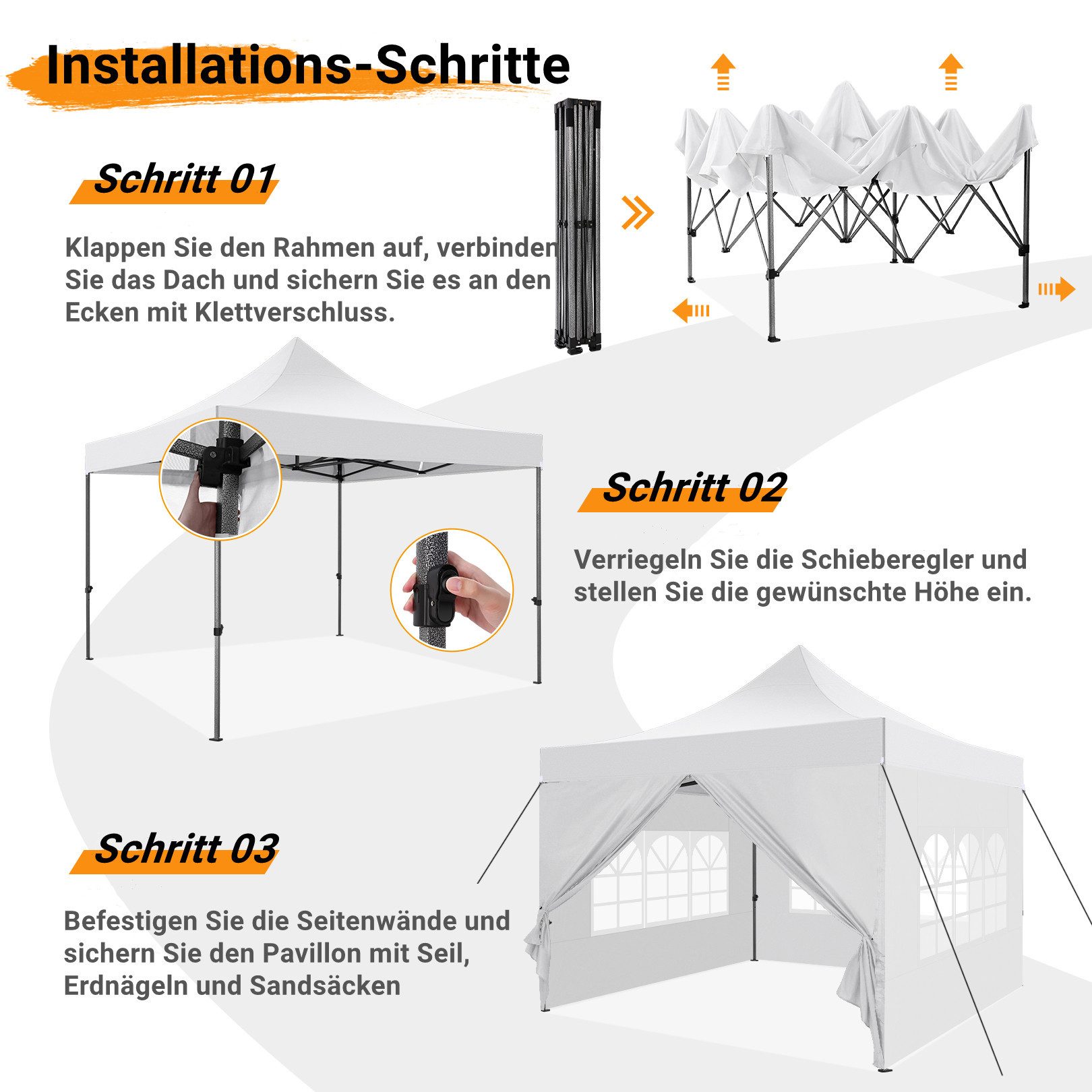 Thumbnail - LUCKZON Pavillon 3×3 m Pop-Up mit 4 Seitenwänden Wasserdicht & Hochbelastbar faltbar, mit 4 Seitenteilen, für Party Gart...