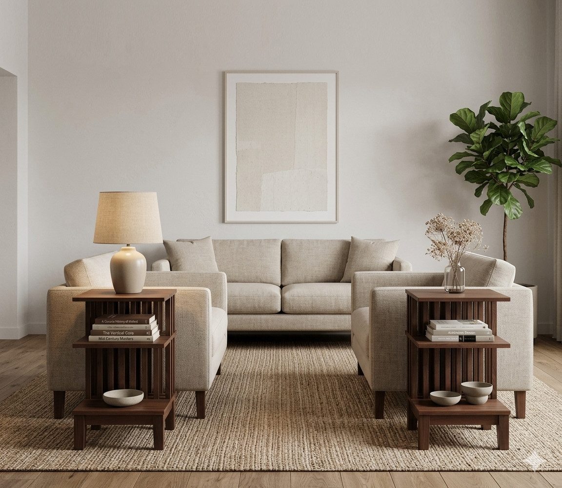 Woodek Design Nachttisch 2er-Set Celine aus massivem Nussbaum – matt lackiert (mit natürlicher Maserung, 2-St., ideal für Schlafzimmer, Wohnzimmer oder Flur), Breite: 37,5 cm, Tiefe: 37,5 cm, Höhe: 65 cm