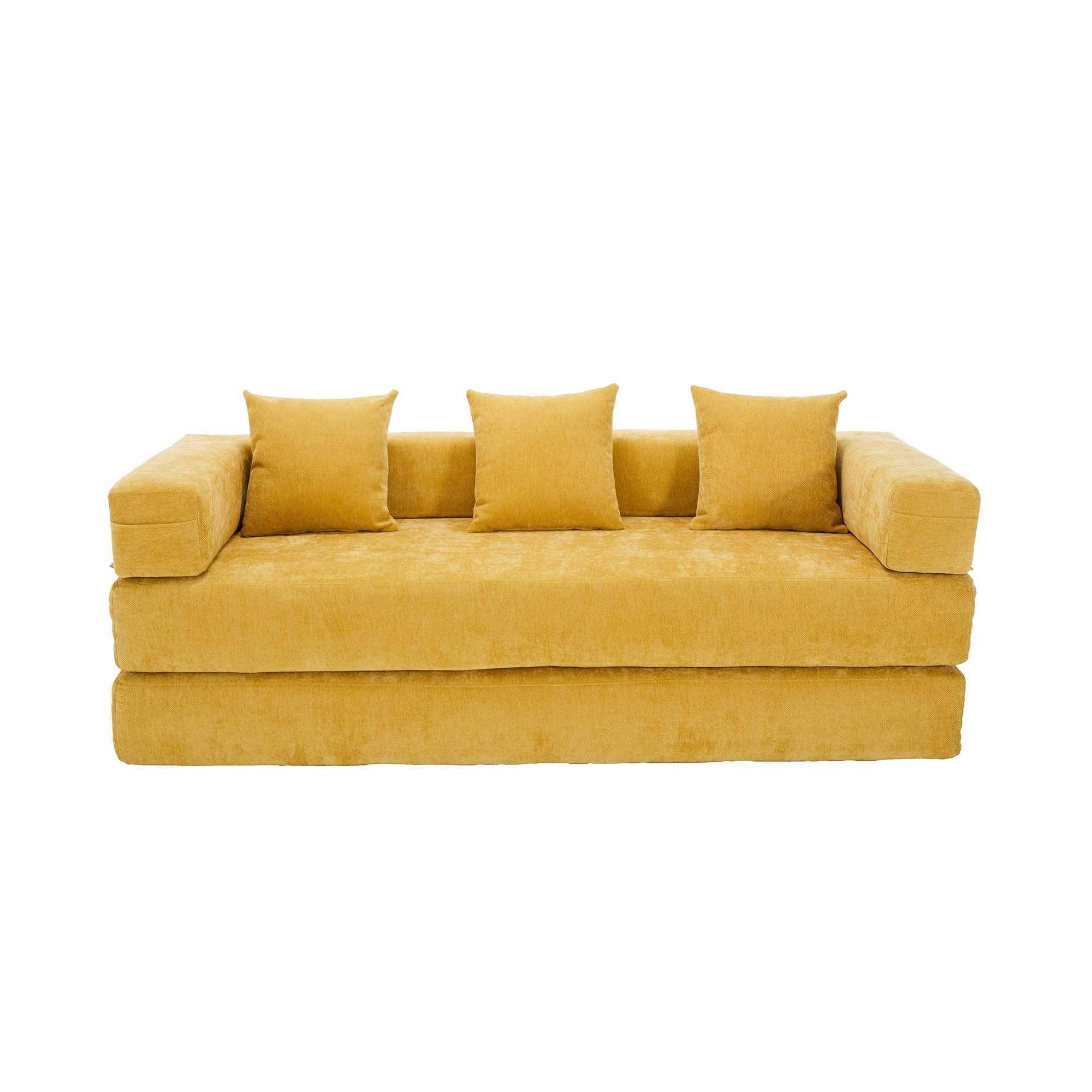 LVHOM Loungesofa 3 Sitzer Sofa mit Schlaffunktion, Formveränderung, mit Seitentaschen, Rutschfeste Unterseite, zwei Kissen verbunden mit Reißverschluss, modular frei kombinierbar (mit festen Armlehnen) für Sofa/Liege/Spielzentrum. Premium Chenille (superweich). Schaumstoff-Füllung (schnelle Rückfederung). Tiefe Sitzfläche (Komfort), in Wohnzimmer,Kinderzimmer, Homeoffice, Leseecke, Spielzimmer