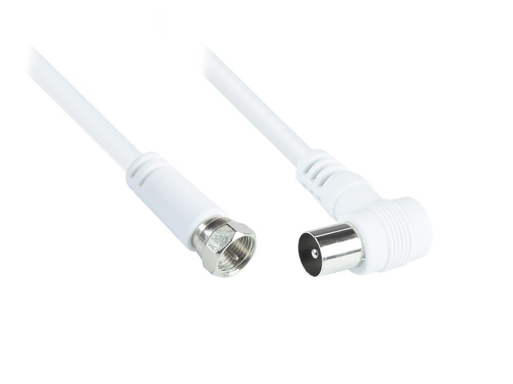 GOOD CONNECTIONS Antennenkabel, F-Stecker an Koax/IEC Stecker gewinkelt ( class A, >85dB / 75 Ohm) weiß, 1,5m SAT-Kabel