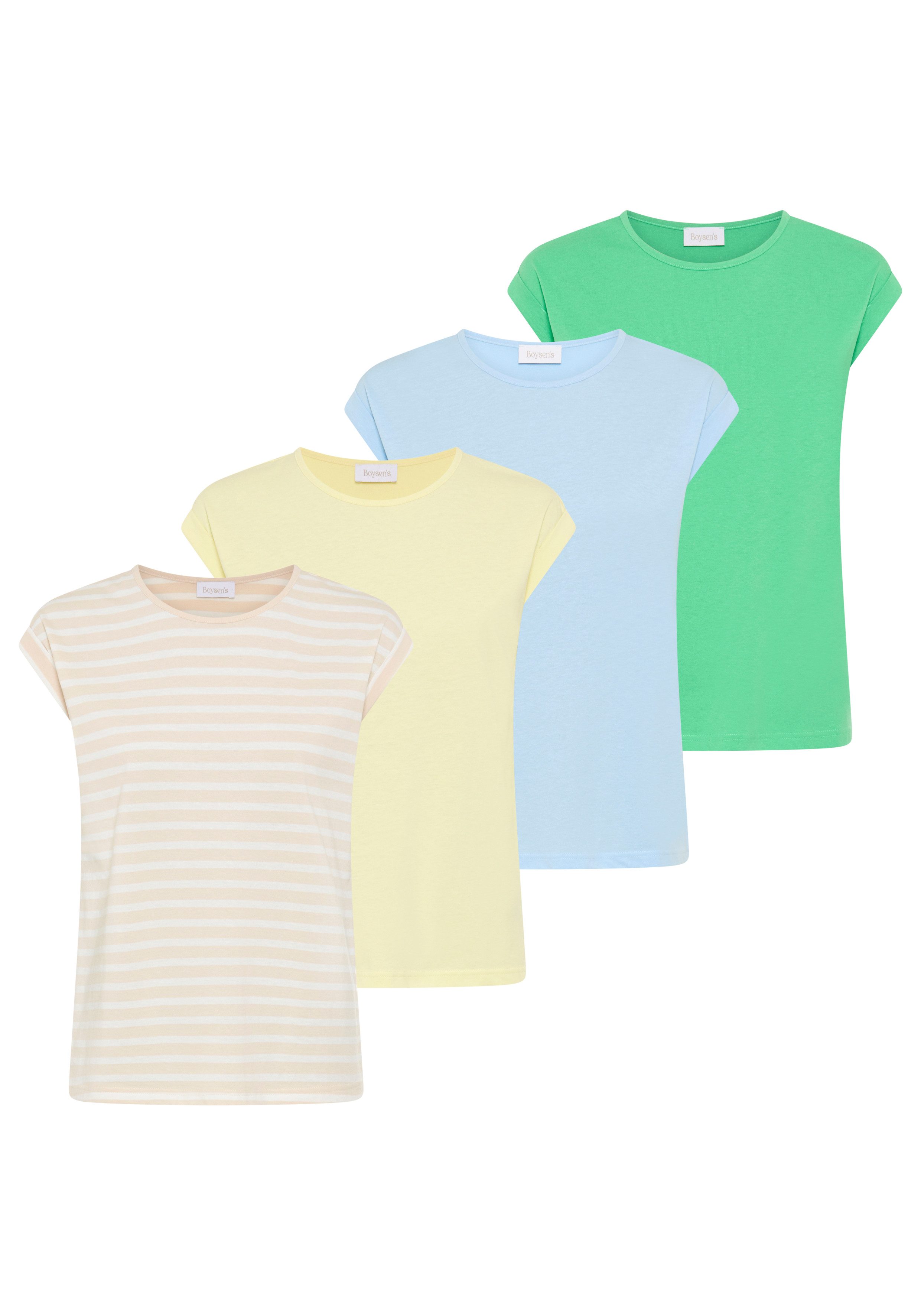 Boysen's T-Shirt (4er-Pack) figurumspielende Passform, Rundhalsausschnitt günstig online kaufen
