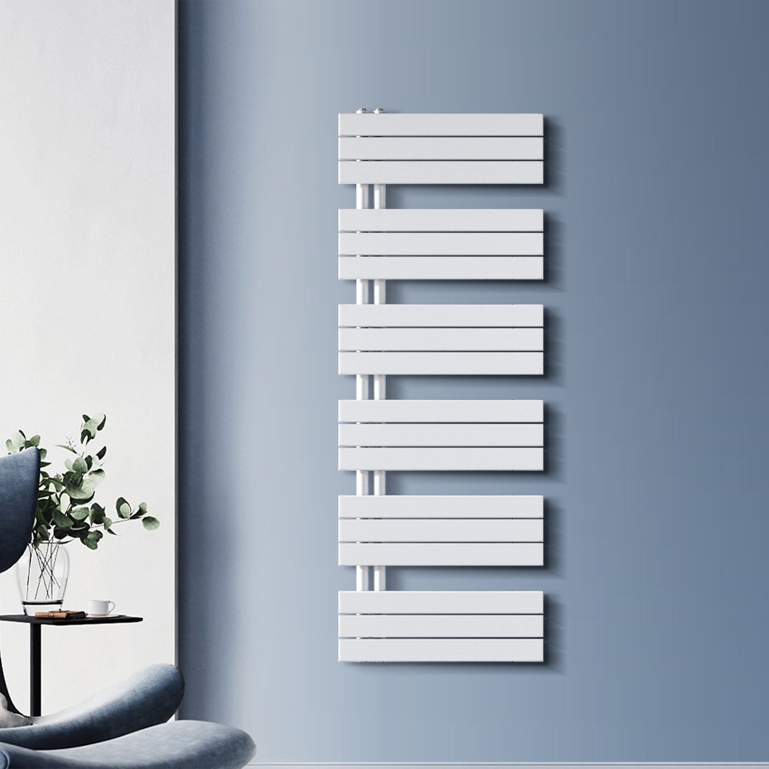 SONNI Badheizkörper Badheizkörper Weiß Heizkörper Design Handtuchtrockner Bad Warmwasser, ohne/mit Multiblock, flach, Mittelanschluss seitlich